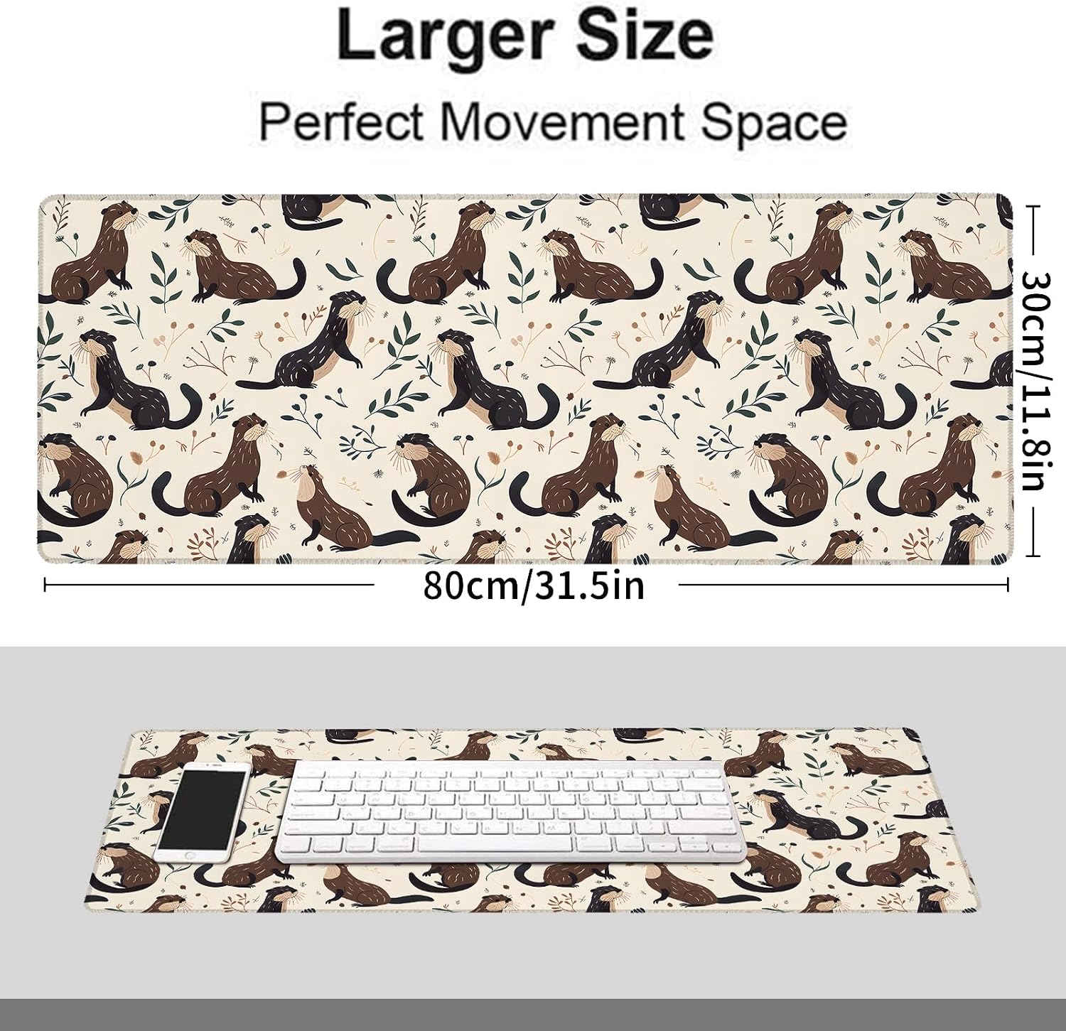 Otter Large Mouse Pad, Anti Slip Rubber Base Mousepad Playful Extended Desk Mat, Cute Animal Mousepads Gifts Decor Computer Accessories for Office Home Gaming Workbench, 31.5x11.8x0.12 Inch image 3