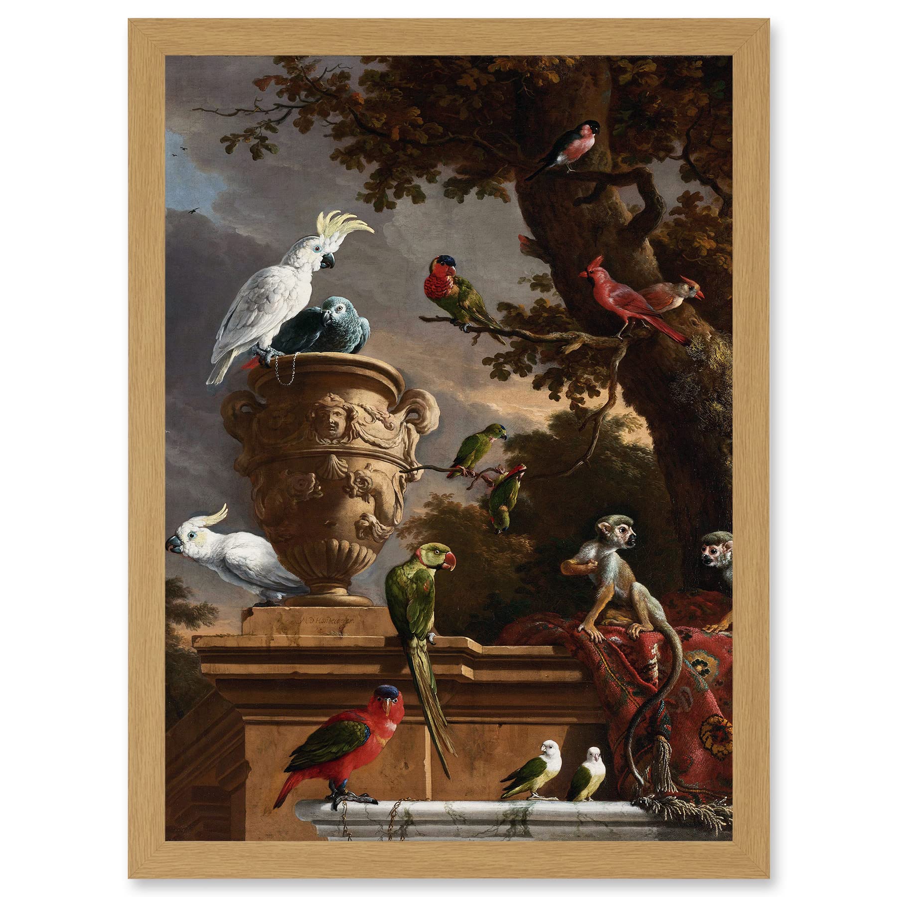 Artery8 Hondecoeter Menagerie Exotic Birds Parrots Painting Artwork Framed Wall Art Print A4