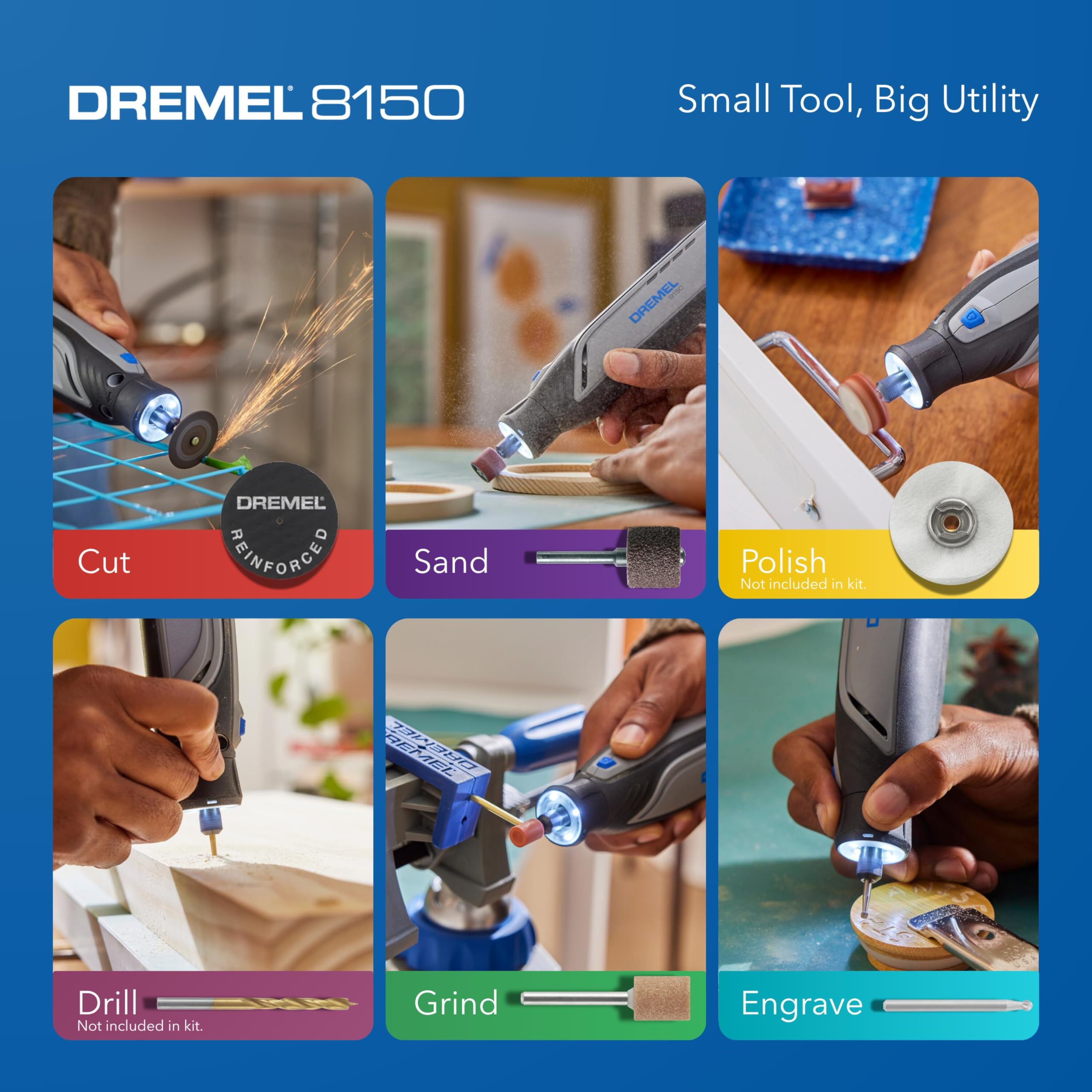 Dremel 8150 8 V Akku-Drehwerkzeug-Set mit LED-Nasenkappe und 20