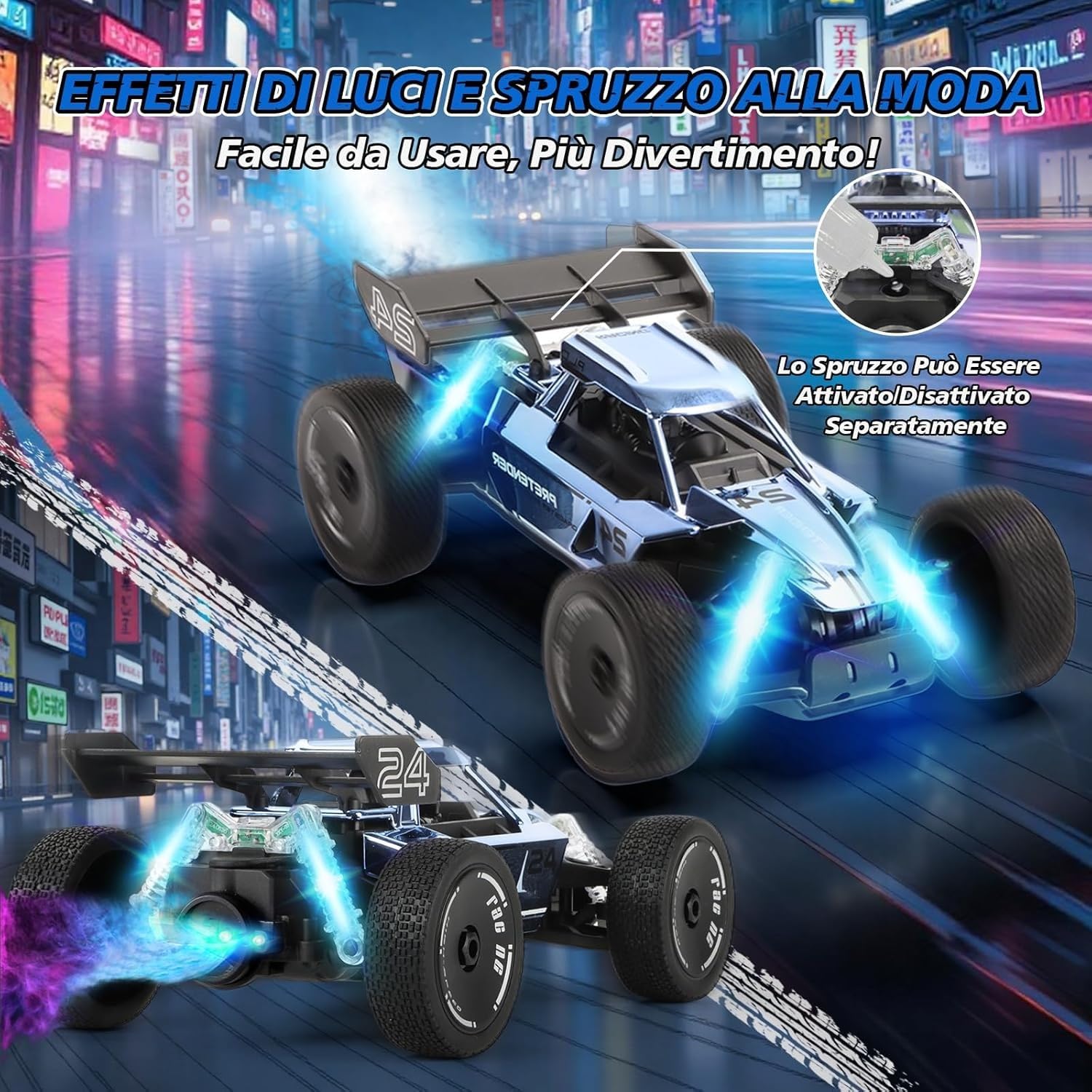 Auto telecomandata 1:18 per adulti, auto radiocomandata da 2,4 GHz con luce LED e funzione spray, camion telecomandato da 15 km/h per regalo di compleanno per adulti(Blue)