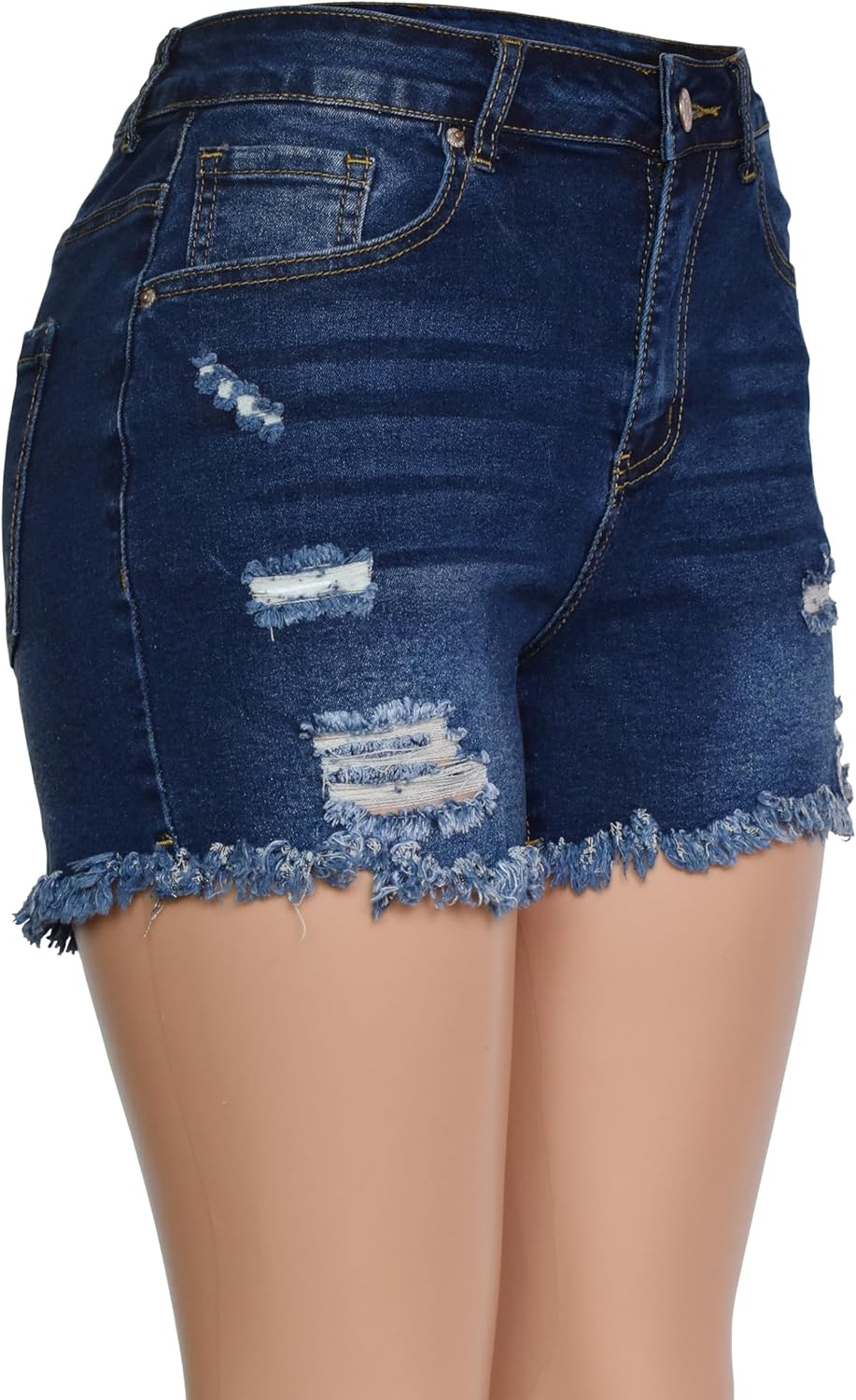 Aodrusa Jean Shorts Womens High Waisted Stretchy Mom Two Buttons Frayed Raw Hem Ripped Denim Shorts Distressed - Image 2