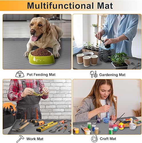 Miniatura 5 de Tapete para debajo del fregadero de cocina, impermeable, 34 x 22 pulgadas, tapete de silicona para fregadero de baño, bandeja de goteo para debajo