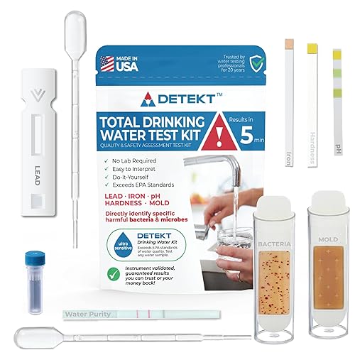 Kit de prueba de agua potable total #1 de Detekt® fabricado en Estados Unidos – Detección microbiana y química ultrasensible – Prueba de bricolaje