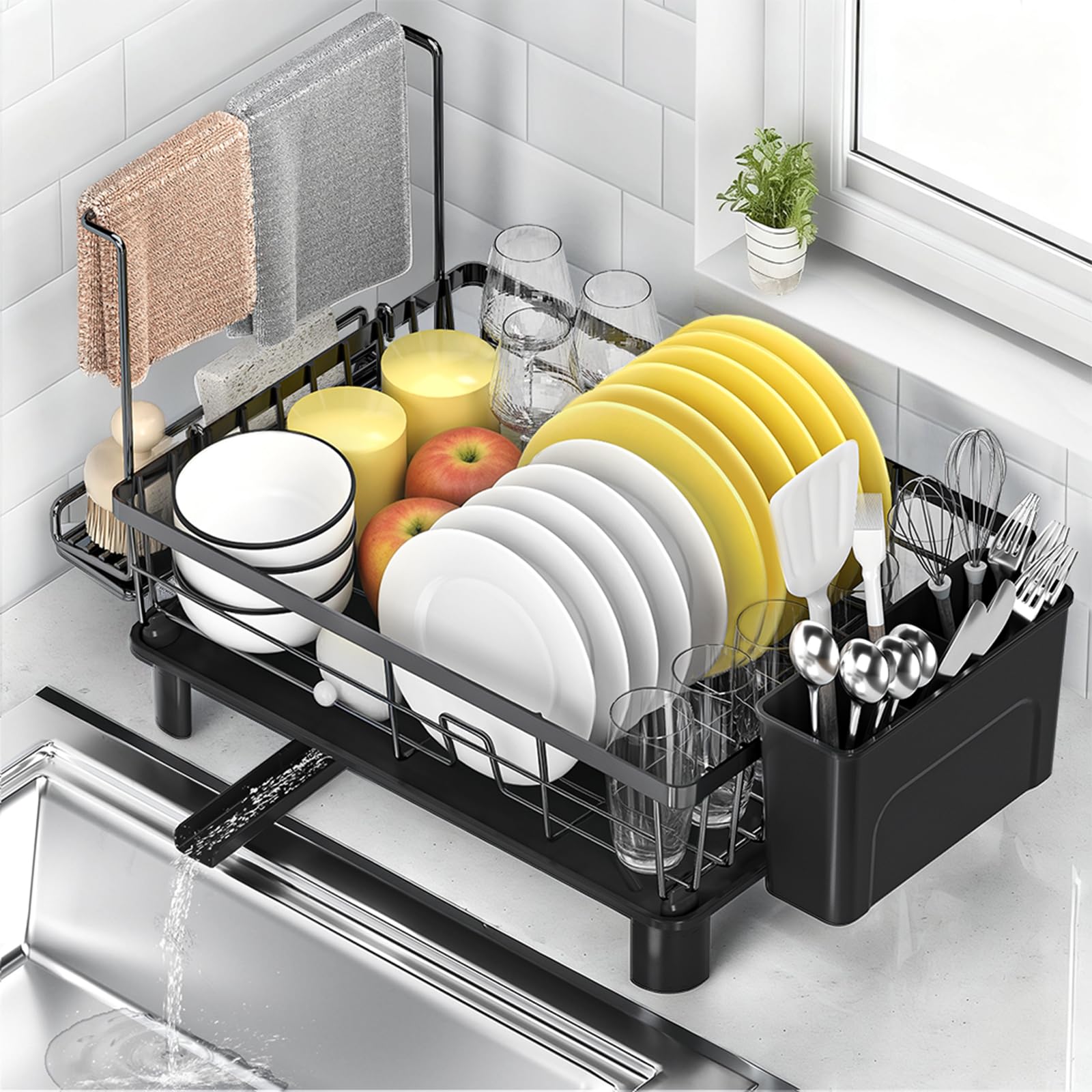 ViviDreamore Dish Drying Rack with Sponge Rack & Utensil Holder (XL-Large)
