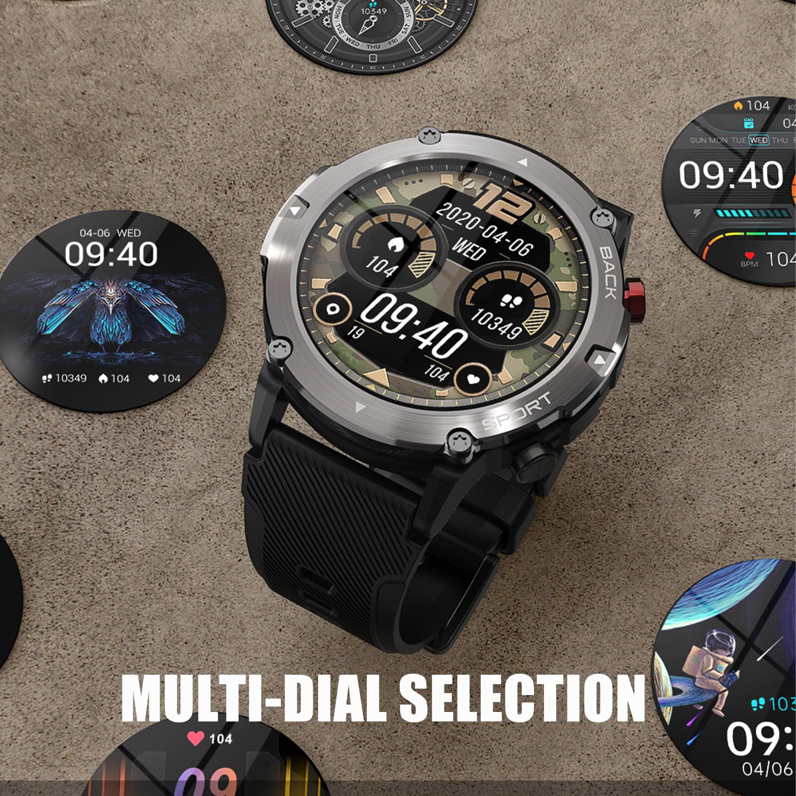 Findtime - Reloj inteligente para hombre, mujer, 1,32 pulgadas, smartwatch deportivo, monitor de sueño, reloj inteligente, podómetro, calorías, impermeable IP68, cronómetro GPS compartido, 20 modos