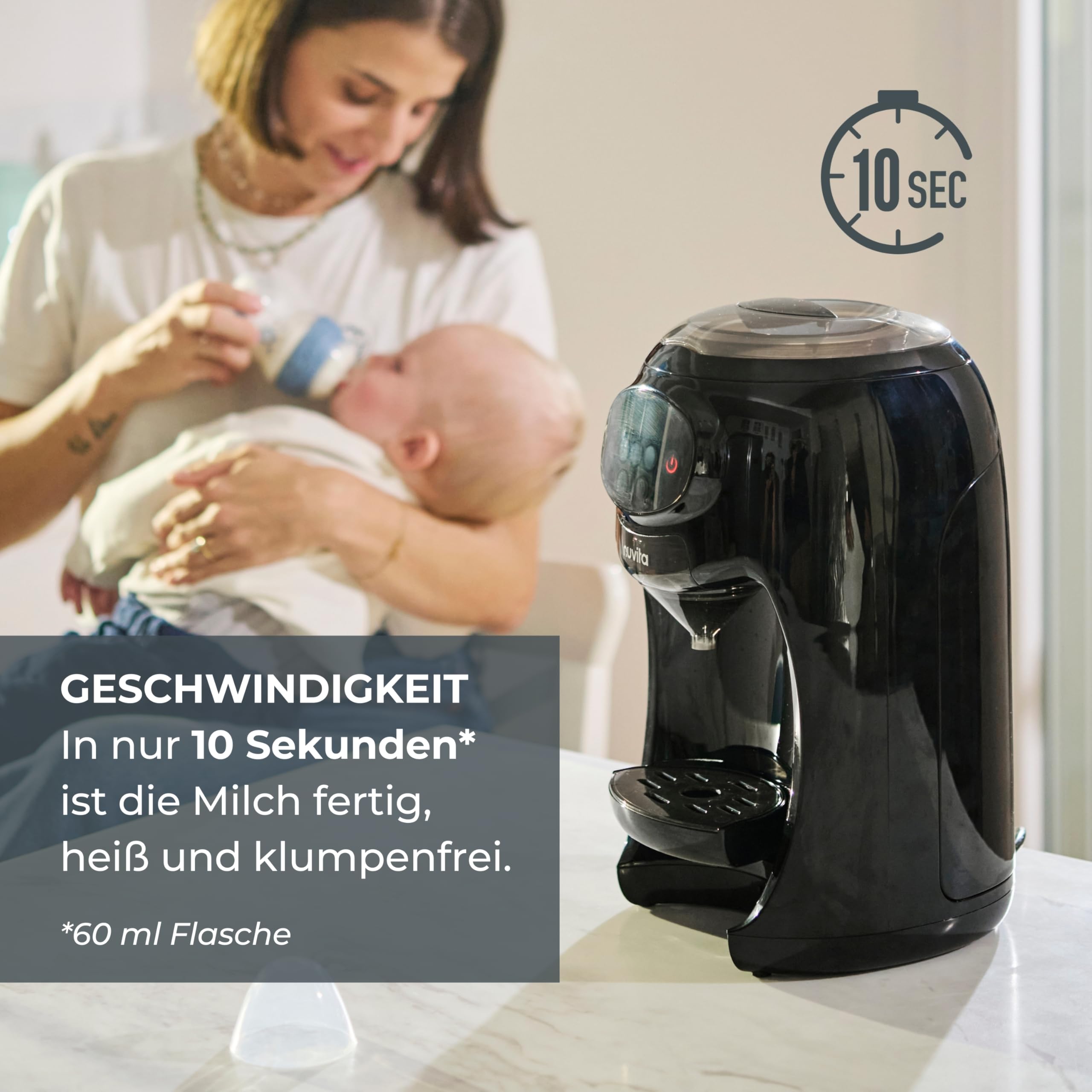 Nuvita 1180 Lattespresso - Instant-Milchpulver-Flaschenzubereiter, Präzise Dosierung, Erwärmung und Mischung, 4 wählbare Temperaturen, Kompatibel mit den meisten Milchpulvermarken