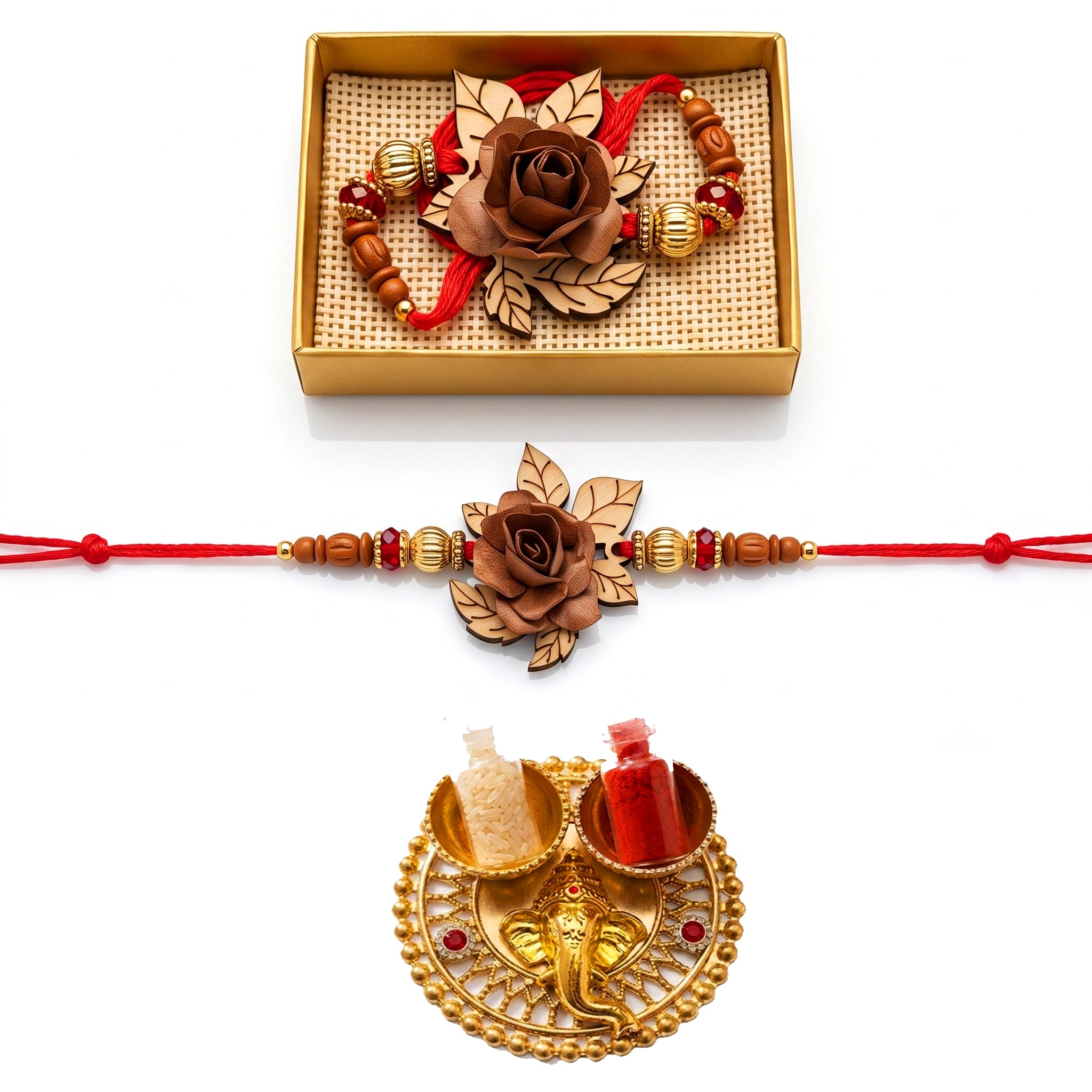 Sandalwood (Chandan) Rakhi for Brother/Designer: Rakshabandhan 2026 Set of 1. rakhi for brother - bro – bhaiya With Roli Chawal Plate.-image-22