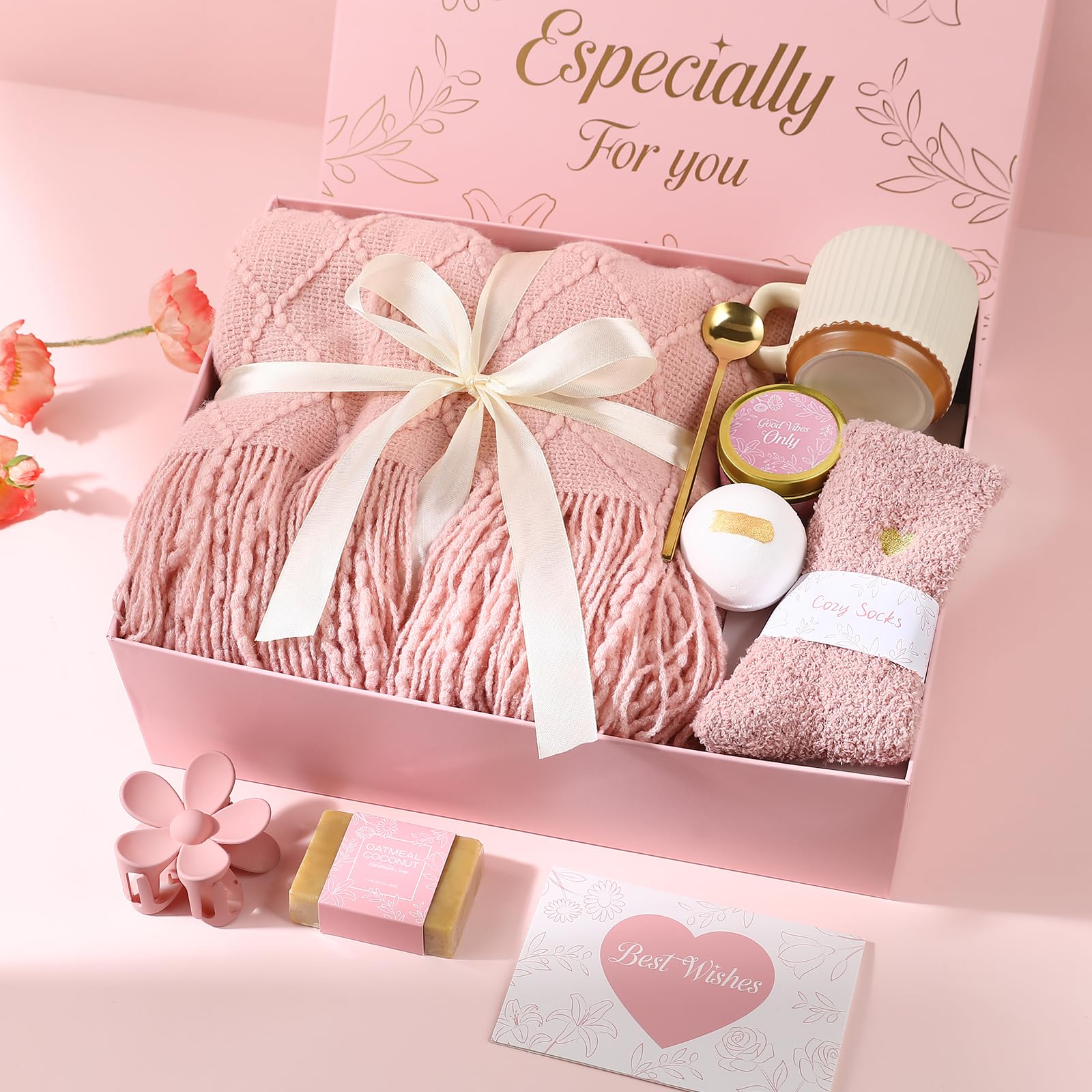 Get Well Soon Gifts Baskets for Women Self Care Gifts,Birthday Gifts for Women Spa Care Package, Set for Mom Wife Girlfriend Sister Best Friend (Pink)-image-14
