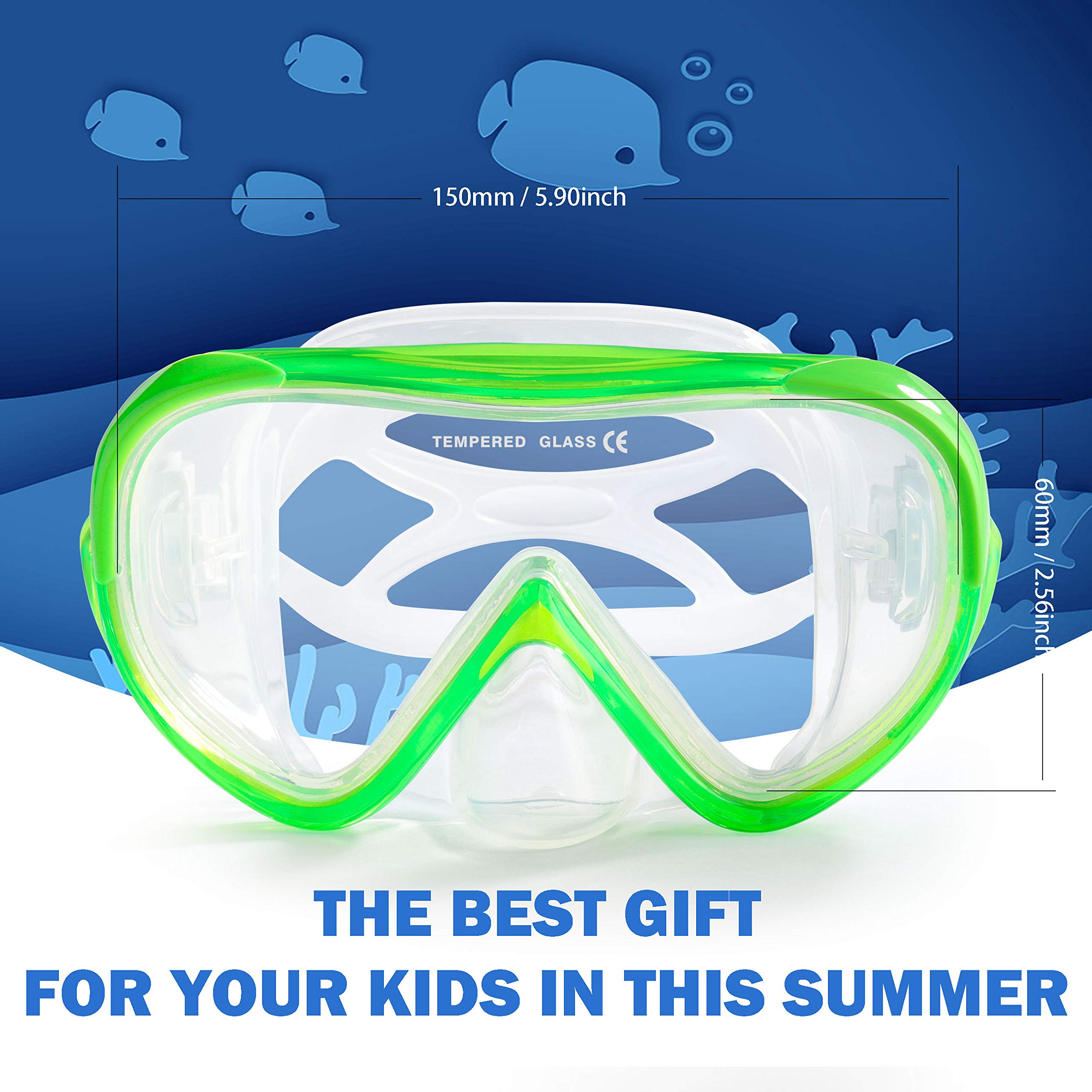 Ensemble de Tuba pour Enfants, Masque de plongée Anti-buée et Tuba Sec pour Les Jeunes, Masque de Natation en Verre trempé pour Enfants