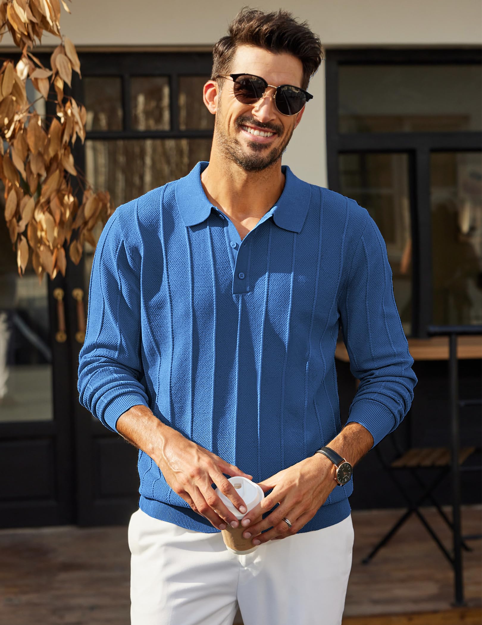COOFANDY Maglione Collo Polo Uomo Lavorato a Maglia Manica Lunga Invernale Termico Casual