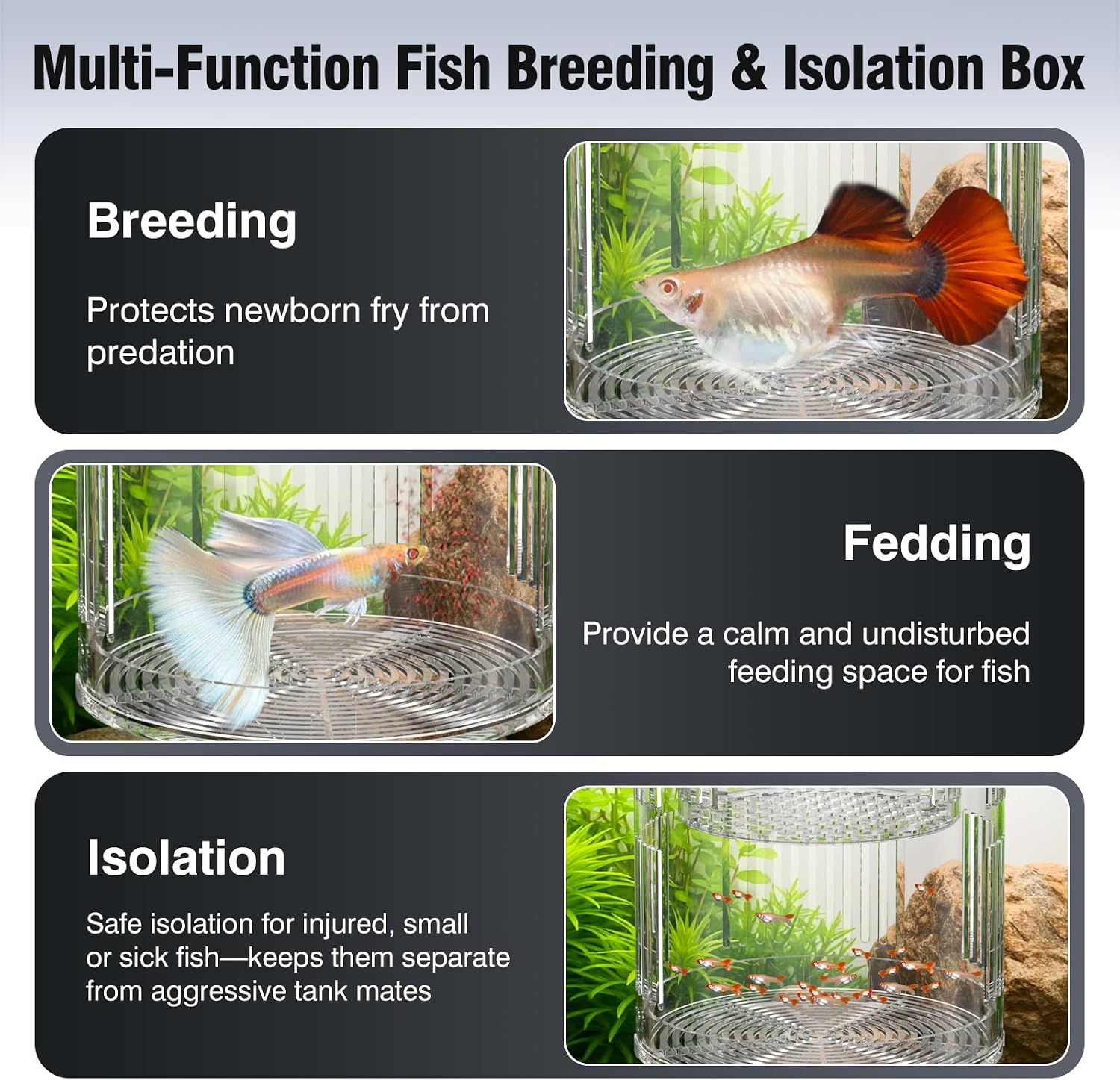 Floating Acrylic Breeder Box for Fish Tank - Aquarium Isolation Separator Hatchery Incubator for Guppy, Betta, Clownfish, Coral, Baby & Injured Fish
