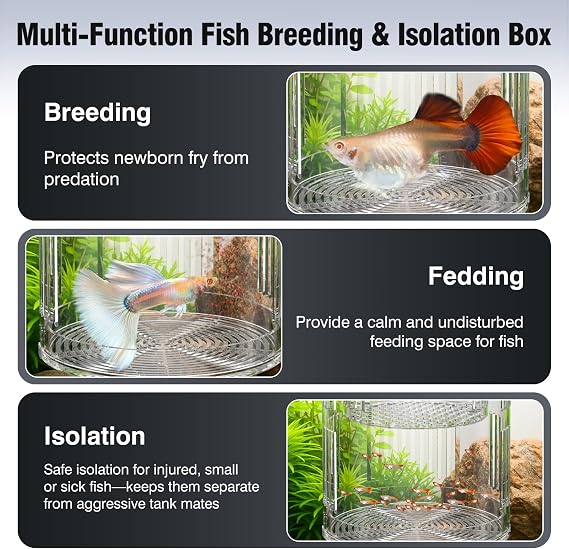Floating Acrylic Breeder Box for Fish Tank - Aquarium Isolation Separator Hatchery Incubator for Guppy, Betta, Clownfish, Coral, Baby & Injured Fish