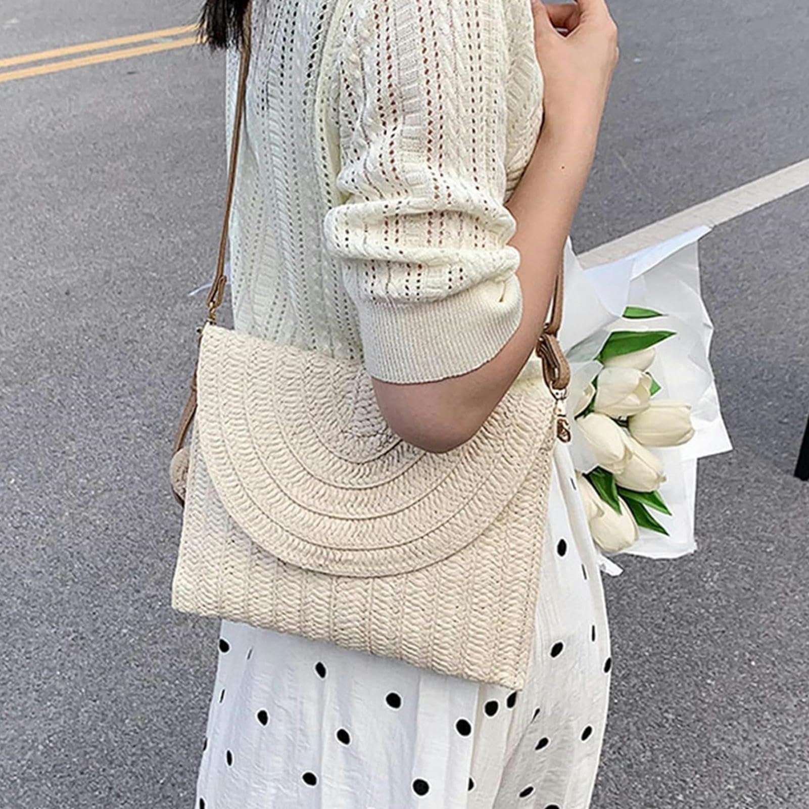Borsa Donna Tracolla Straw Clutch Bag Crossbody Bag per Le Donne Borse A Spalla di Viaggio Borsa Donne-Deep Brown-27x1x20cm