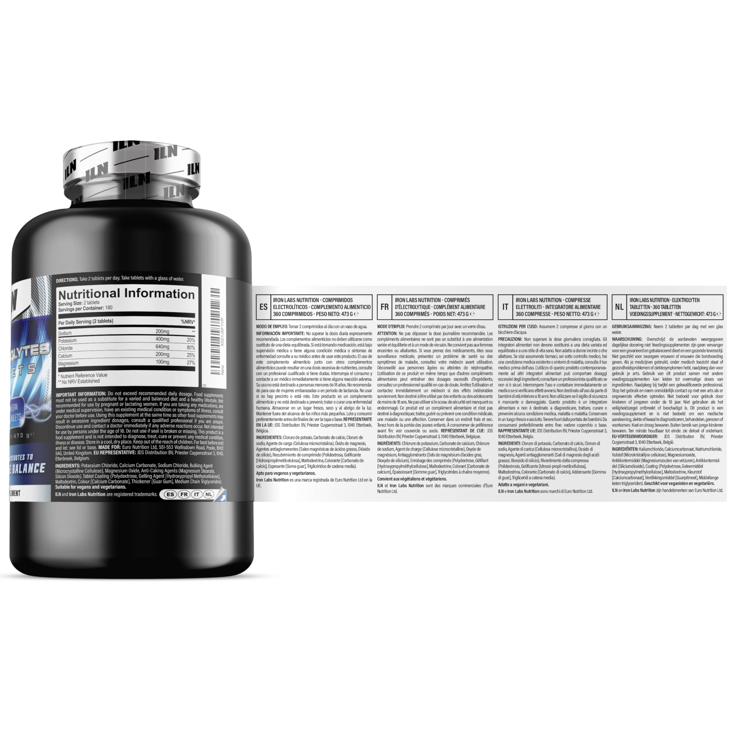 Electrolitos sin azucar - Electrolytes en tabletas para hidratación - 360 comprimidos - Complejo 1500 mg - Vegano, apto keto
