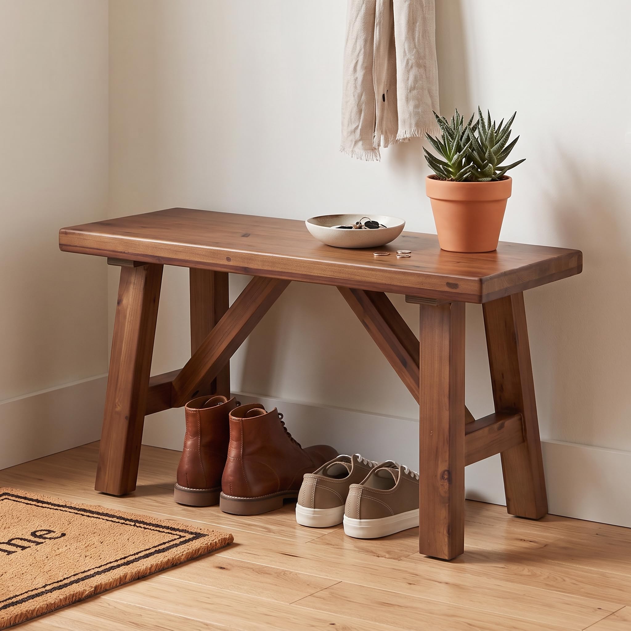 chairus Farmhouse Solid Wood Bench, 30" Entryway Bench Seat Rustic Narrow Dining Room Bench for Kitchen/Living Room/Bedroom/Entrance/Small Apartment, Walnut