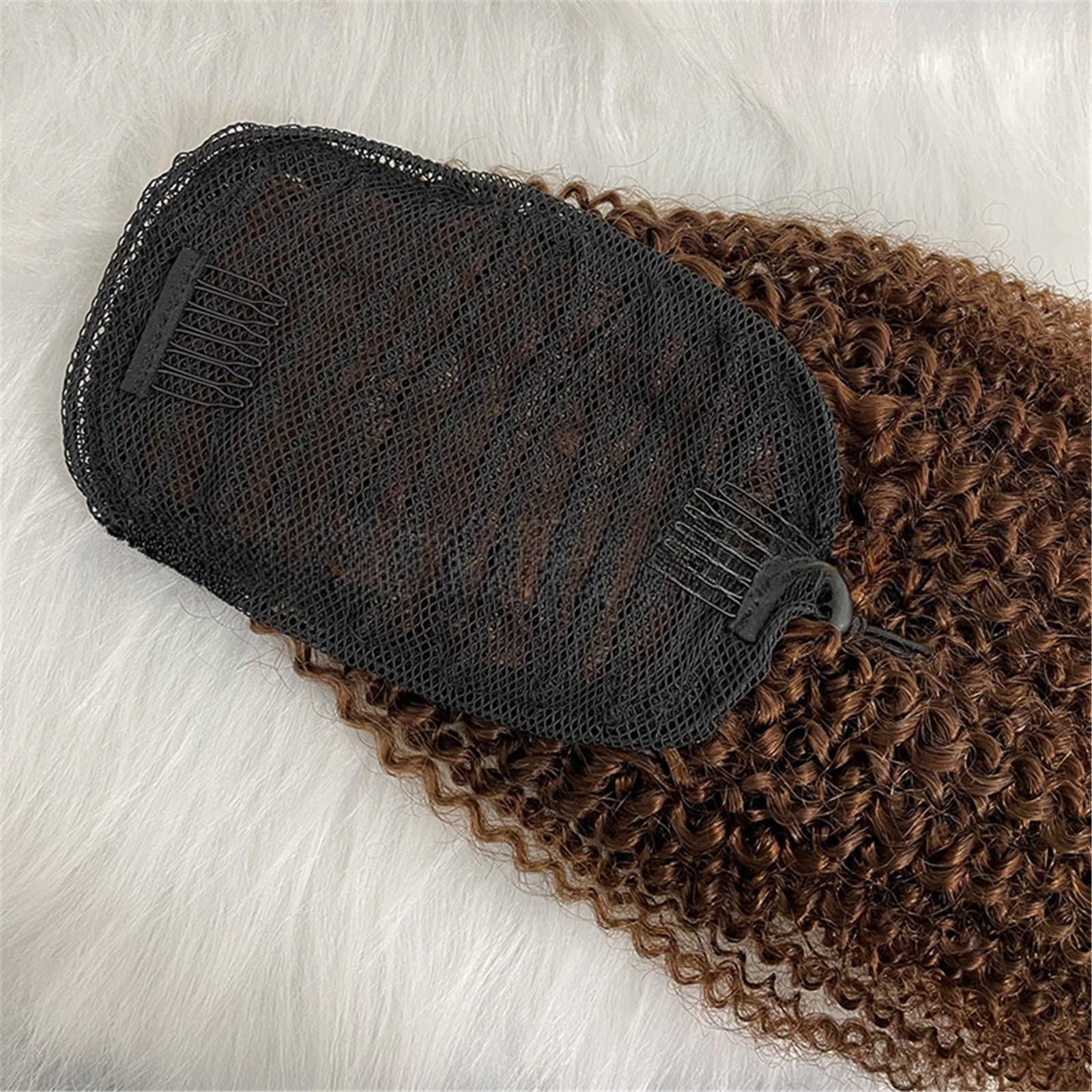 Postiche Extension de queue cheval en cheveux humains, châtain clair, afro, crépus et bouclés, avec cordon serrage, 45 cm Naturel