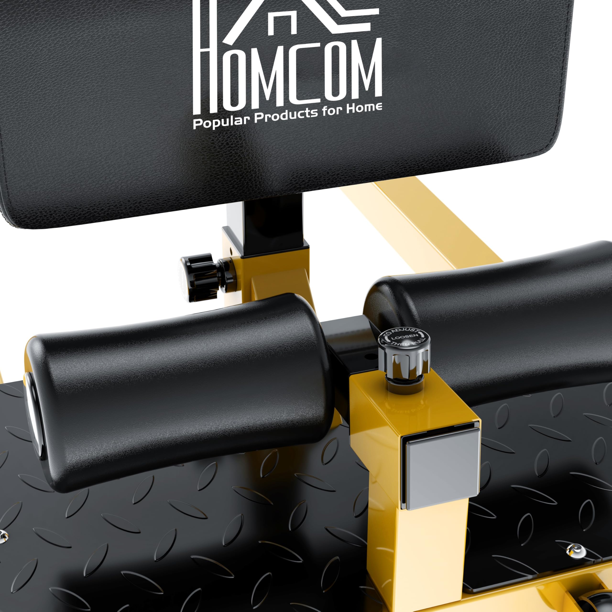 HOMCOM 3-en-1 Máquina Equipo de Sentadilla Ejercicios Abdominales Amarillo | Tablero Supino Multifuncional, Máquina de Piernas, Ayuda en Cuclillas