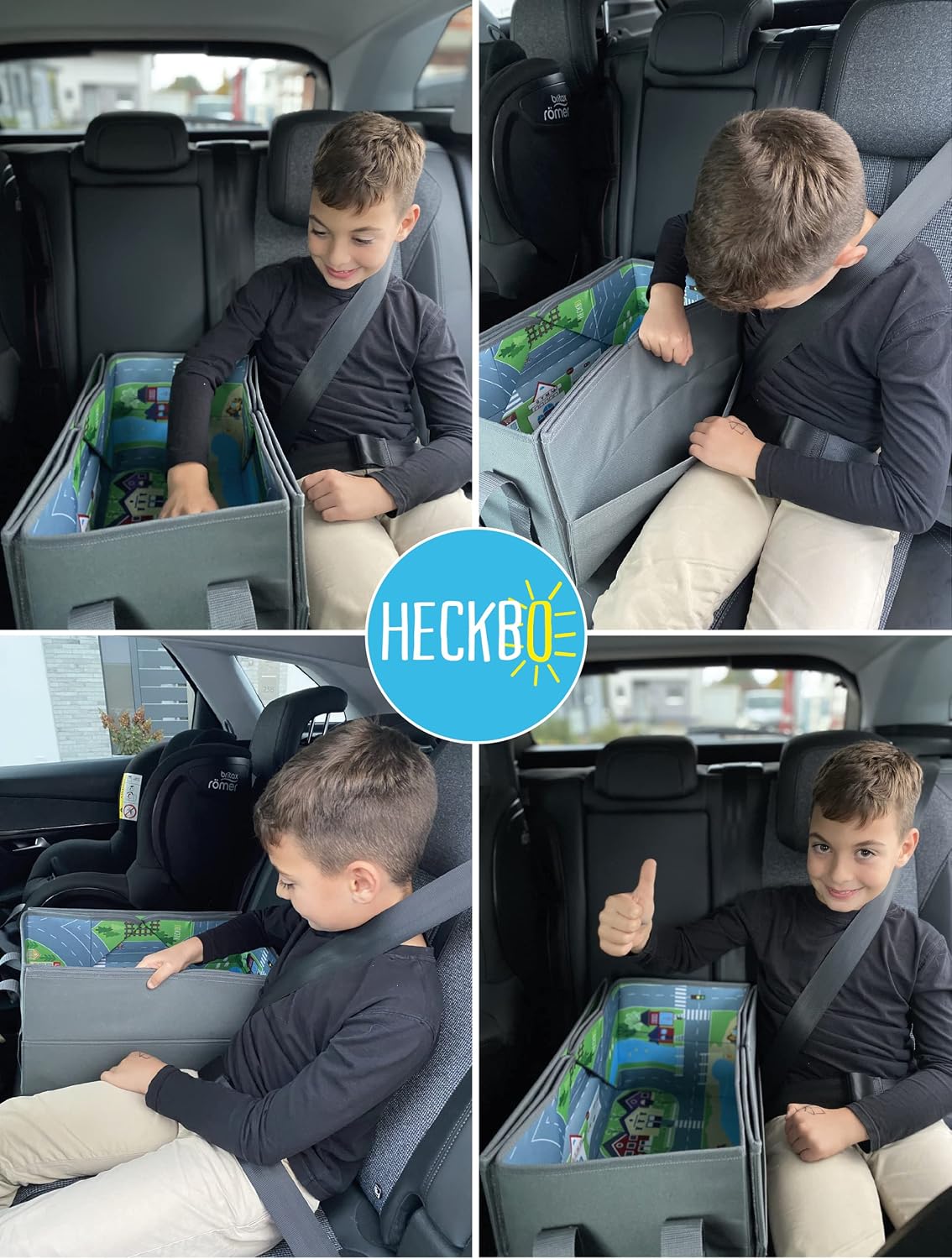 HECKBO 4-in-1 car organiser and play mat, Children's toy storage box, Foldable play mat with street motif - Image 4