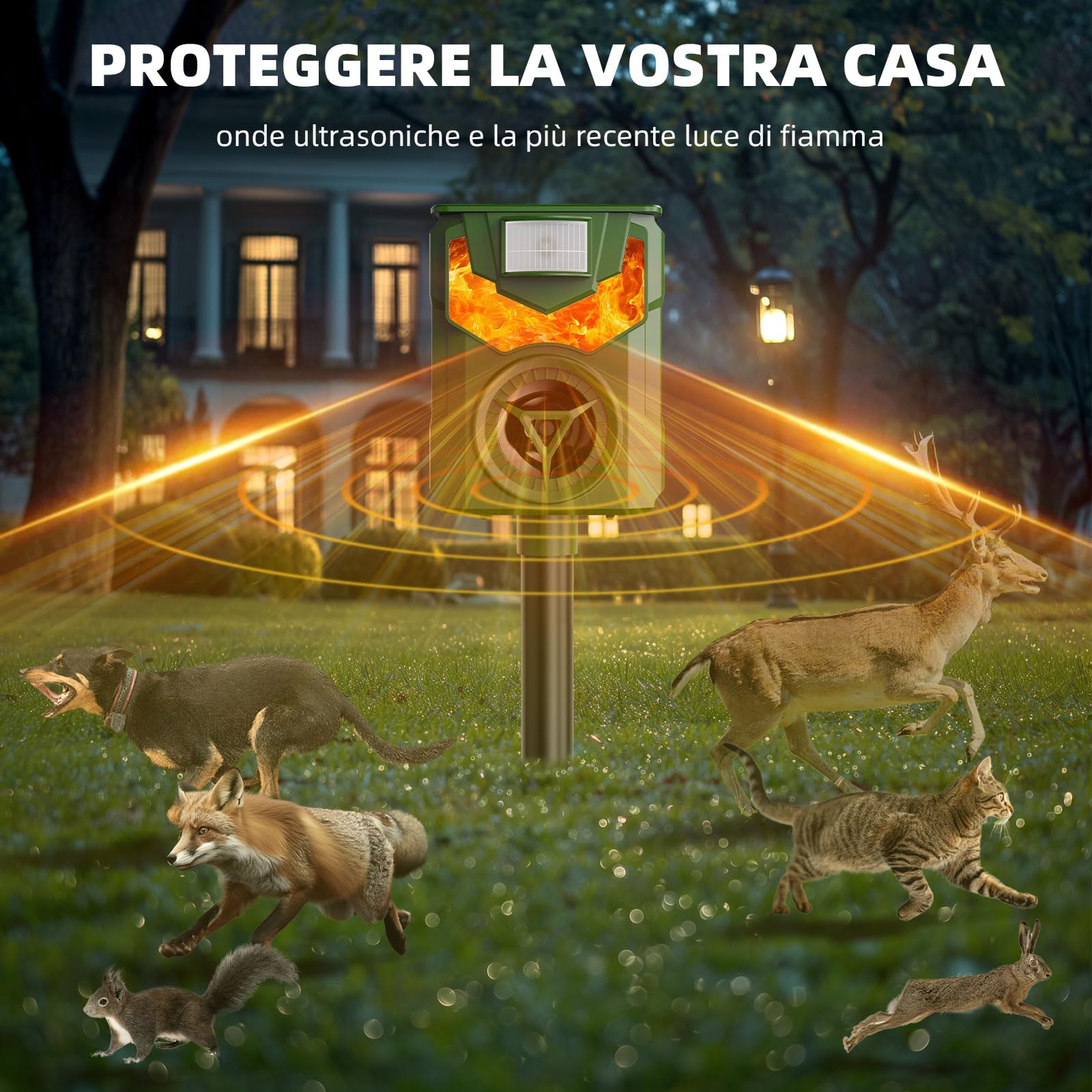 Repellente per Gatti, Dissuasore per Gatti per Giardini, Dissuasori per Piccioni Ultrasonico Solare con Luci Lampeggianti, IP44 Impermeabile per Gatti, Cani, Piccioni, Ratti e Volpi