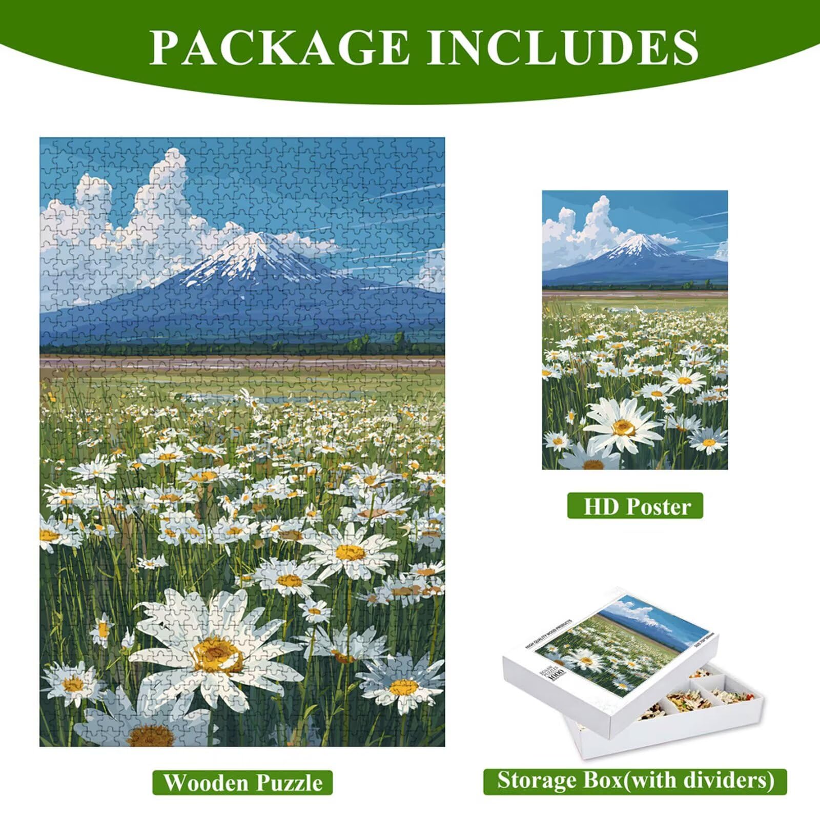 Puzzle 1200 Piezas Adultos Margarita & Montaña, Rompecabezas con Letras Traseras y Póster, Pasatiempo Antiestrés, Decoración de Pared, Regalo Decorar Mujer Hombre 75 x 50 cm (14 Años +) P3#1072