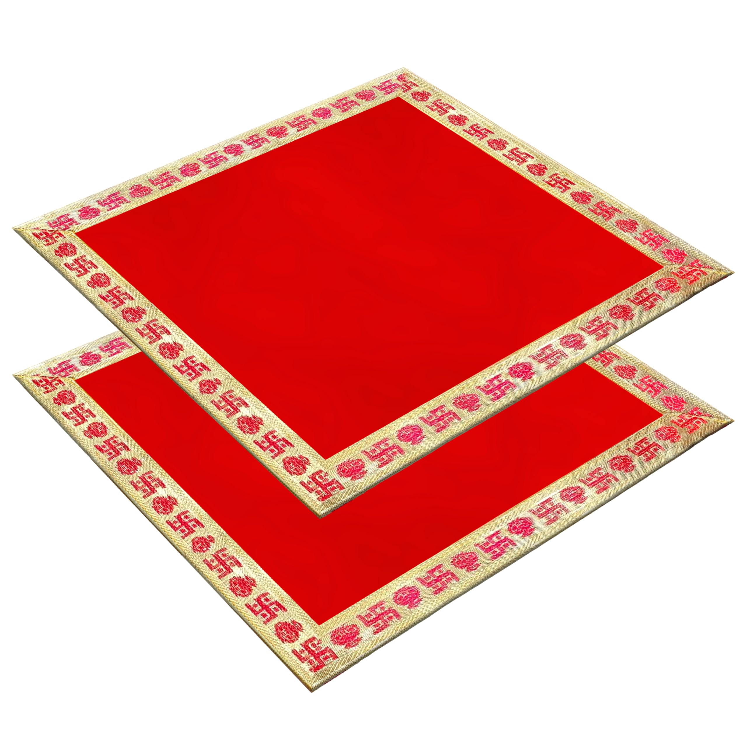 Pink Sky Velvet Aasan Mat | Pooja Aasan Mat | Golden Lace Satya Prayer Mat | Traditional Chowki Prayer Mat |Size : 12 x 12 Inch| Red (2, Square)-image-29