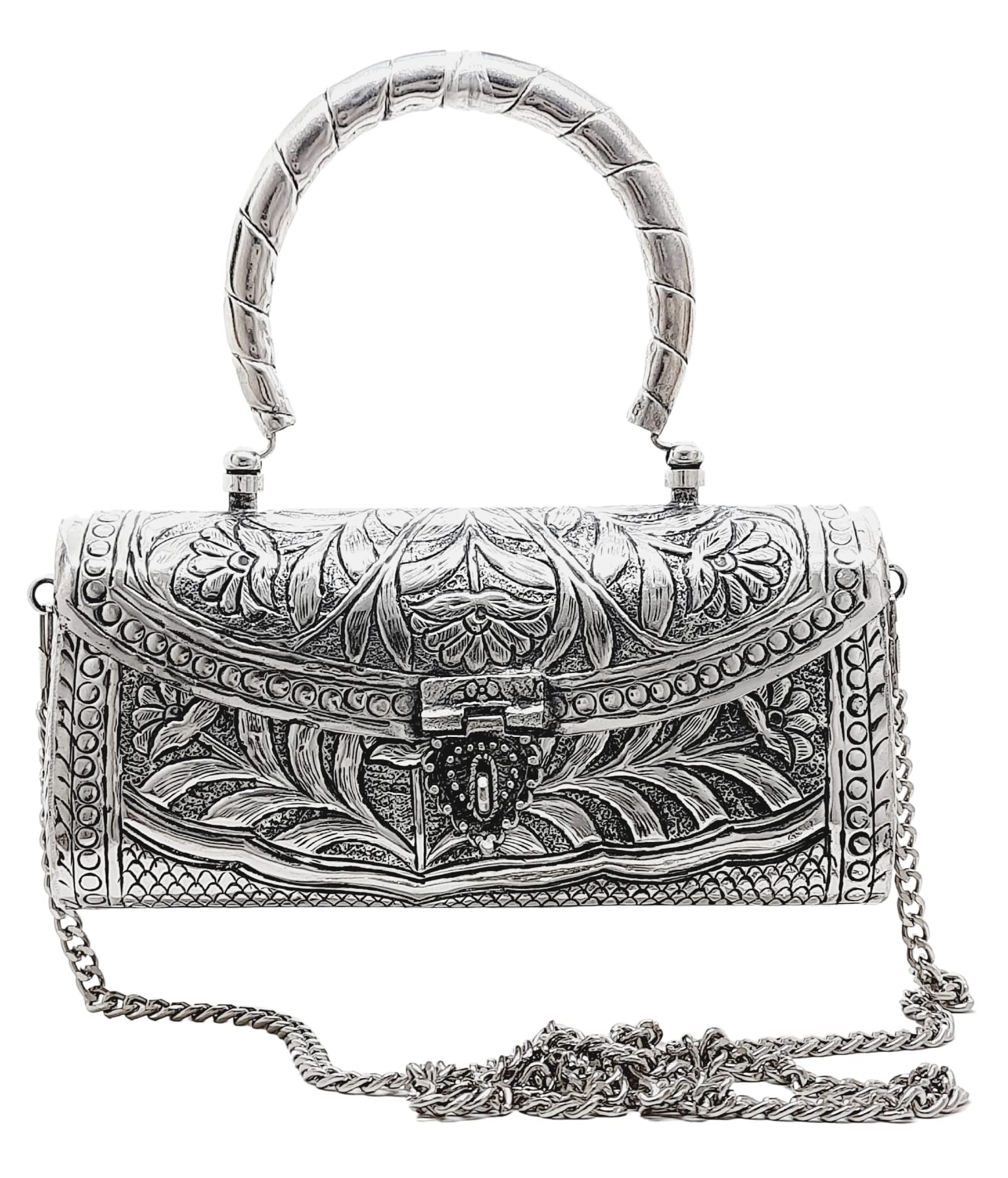 Trend Overseas Womens Silver Brass Metal Handle Clutch Handmade Antique Ethnic Hand Clutch (Design 3) (B0C4HVCMKZ) Amazon Price History, Amazon Price Tracker