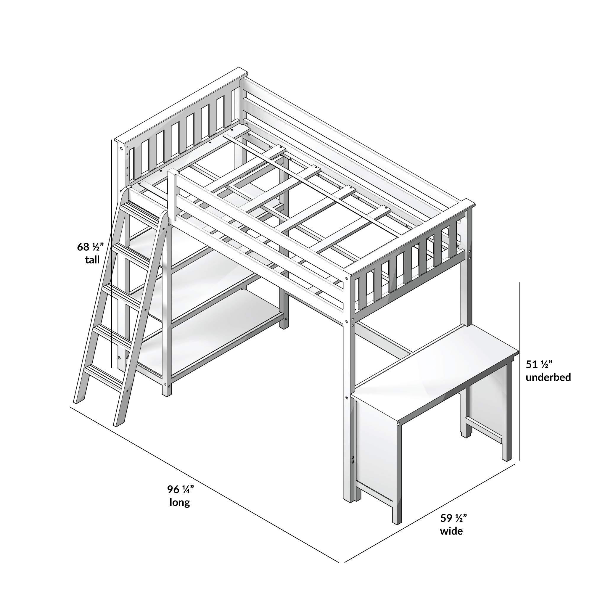 Buy Max Lily High Loft Bed Twin Bed Frame For Kids With Bookcase And