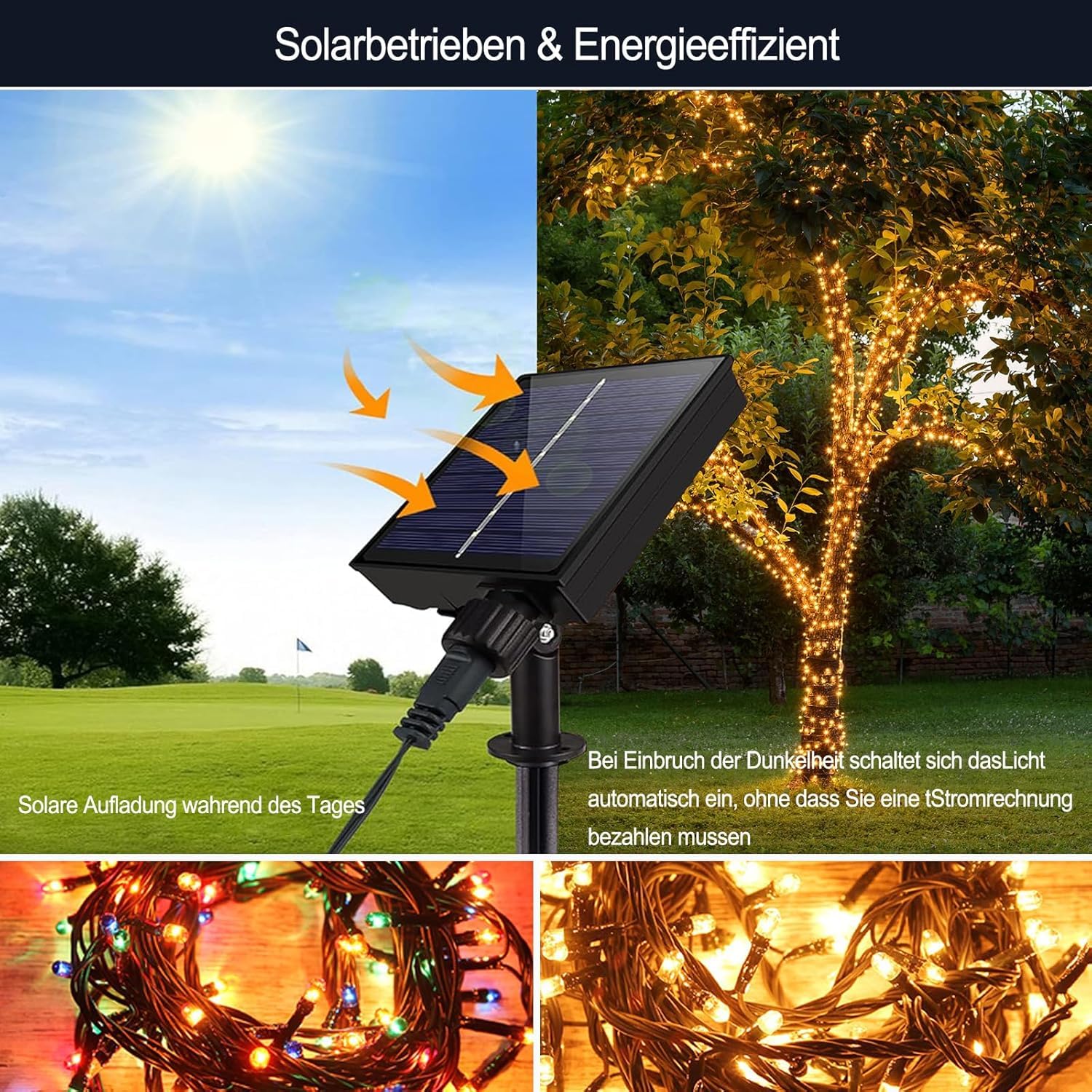 Catena di luci solari per esterni, 2 set, 30 m, 300 LED, con telecomando, 8 modalità, timer, cavo USB, dimmerabile, resistente alle intemperie, per balcone, Natale, bianco caldo