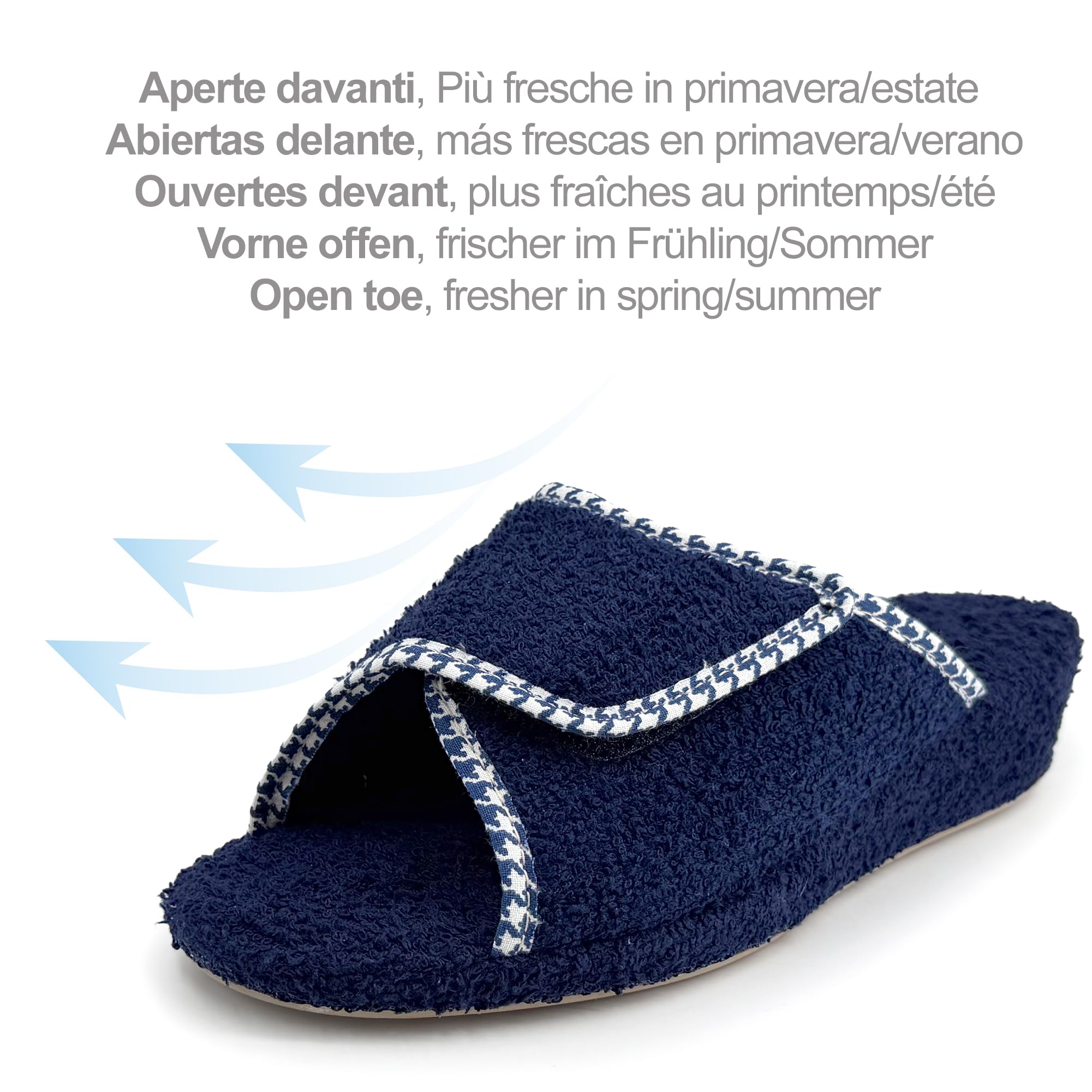 Zapatillas Casa Mujer Cuña con Rizo de Toalla Punta Abierta Chinelas con Cierre Adhesivo para Pies Hinchados Sandalias Suela Corcho