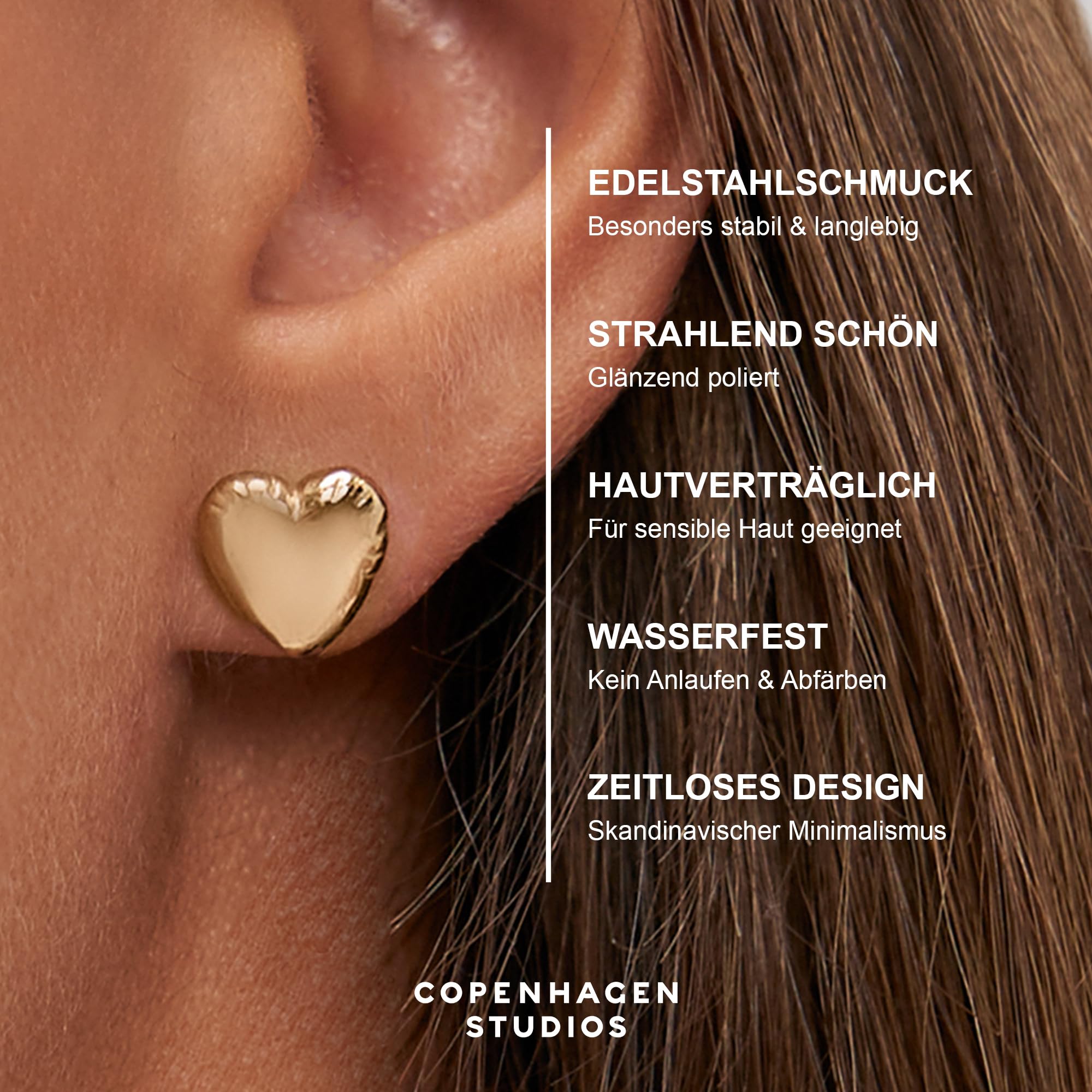 COPENHAGEN STUDIOS Ohrringe Balloon Hearts - romantische Ohrstecker für Damen in Herzform aus poliertem Edelstahl - wasserfest & hautfreundlich