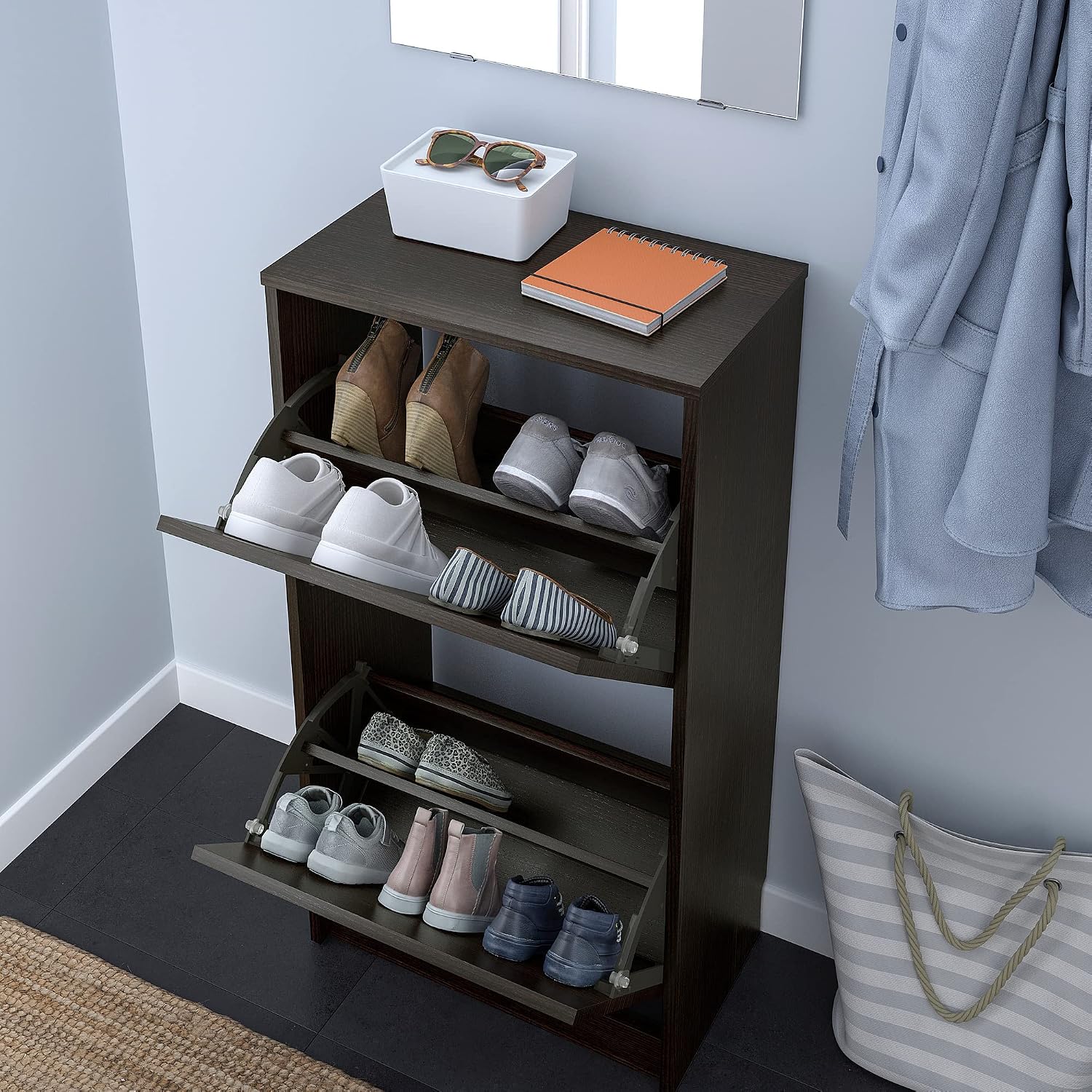ProTuning BISSA Shoe cabinet with 2 compartments, black-brown, 49x28x93 cm