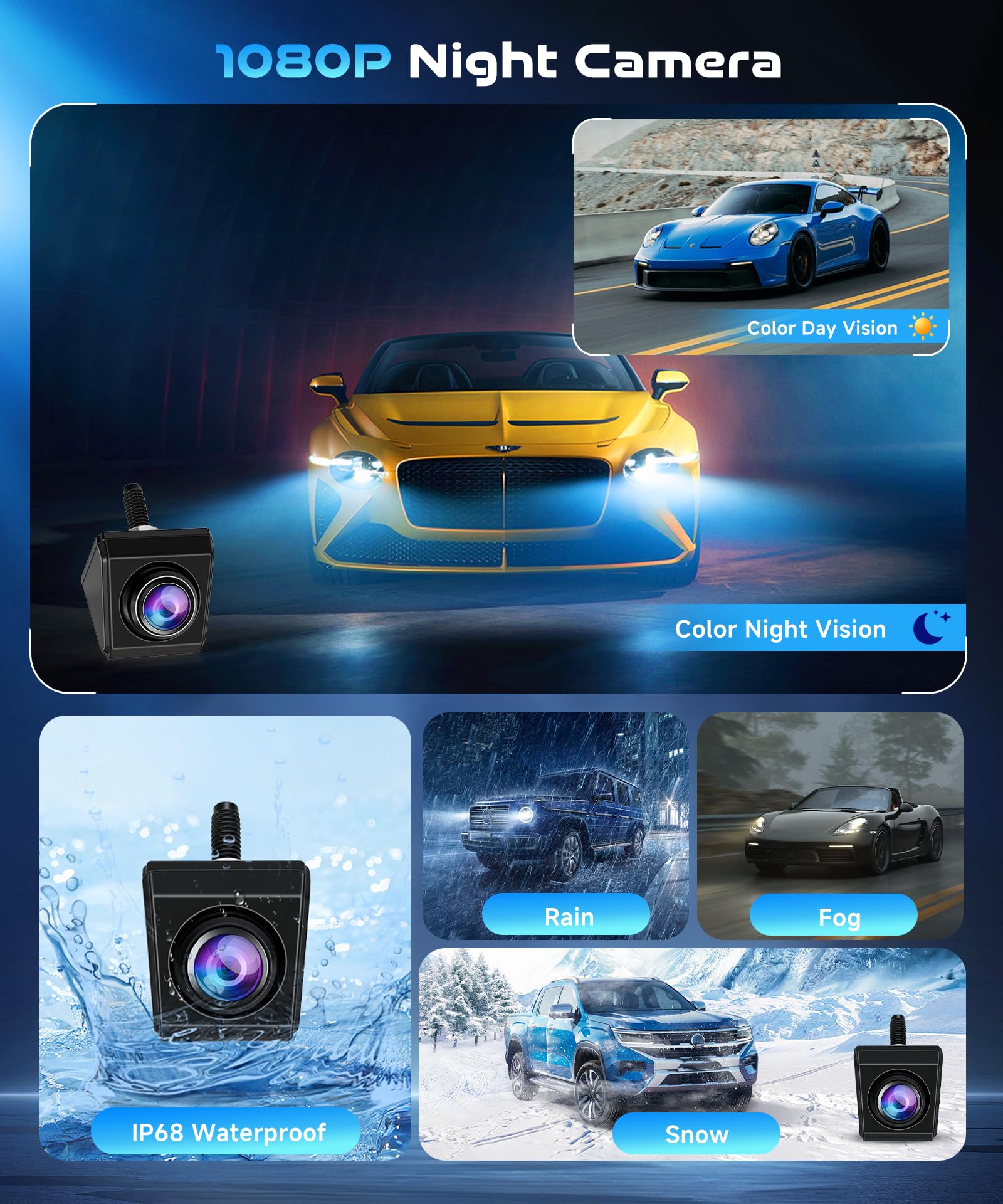 VECHTEL Bezprzewodowa kamera cofania 1080p 12 V, ekran IPS 4,3 cala, dyrektywy DIY, widoczność w nocy, wodoszczelność IP68