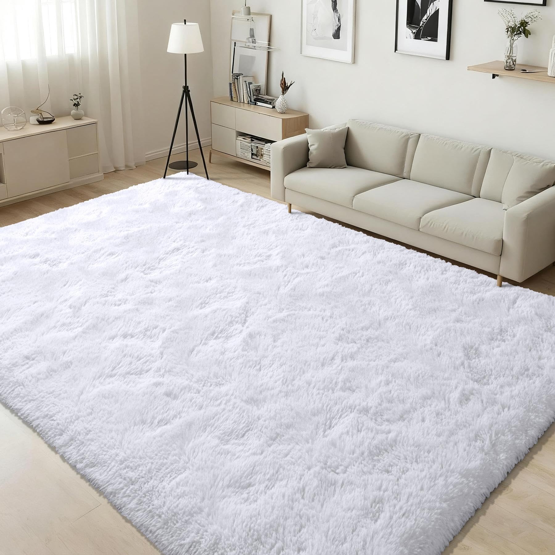 ISEAU Super Soft Fluffy Rugs Shag Area Rug for Bedroom Living Room Fuzzy Mat Plush Anti-Slip Carpets Bedside Rug for Boys Girls Teen Room Nursery Home Decor, 4ft x 6ft, White