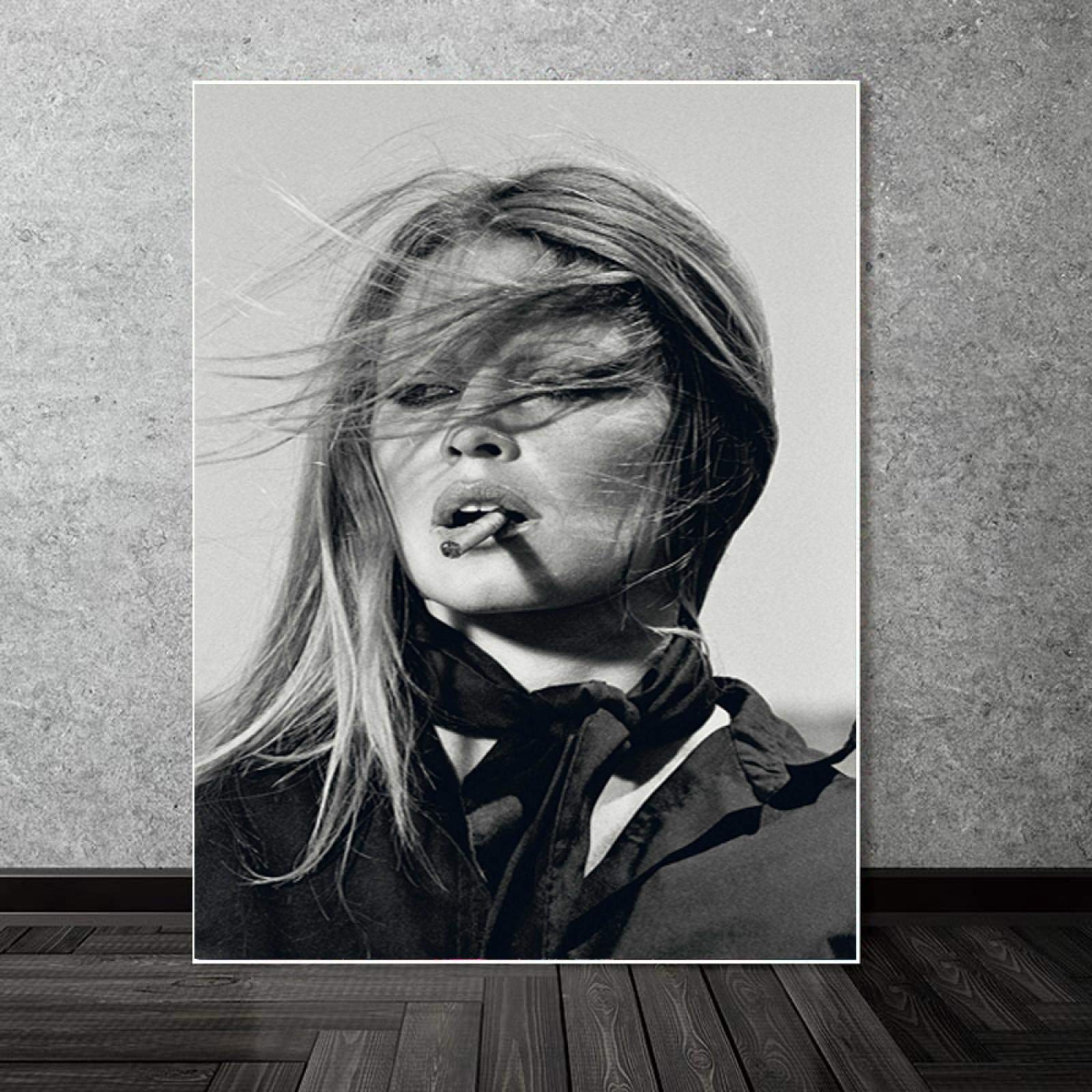 Guying Art Girls Frameless Black White Woman Canvas Prints Wall Art Modern Bar Smoking Personality Women Painting Picture Poster Home Decor 40X60cm