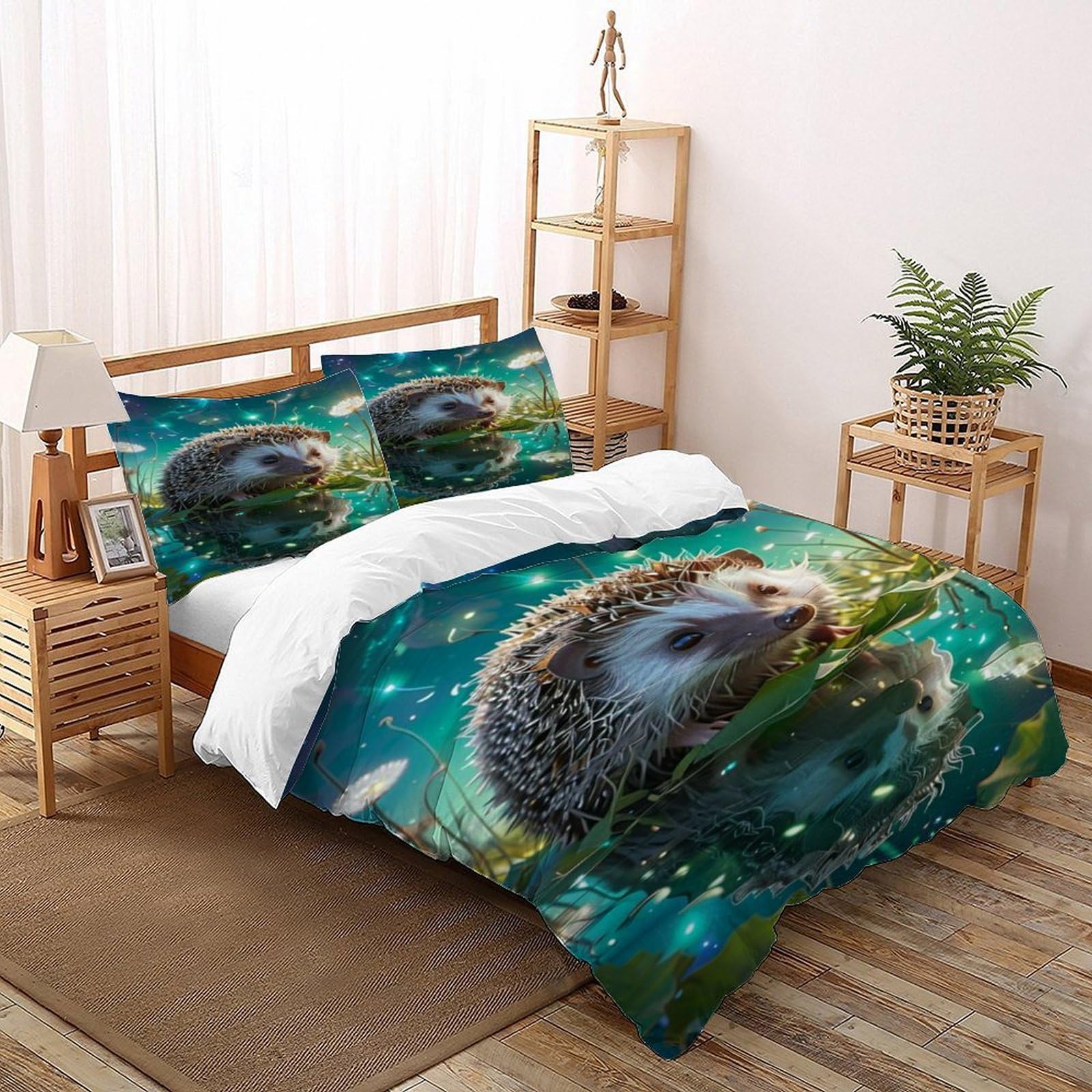 Housse de couette hérisson 200x200 anti-plis pour lit double facile à laver