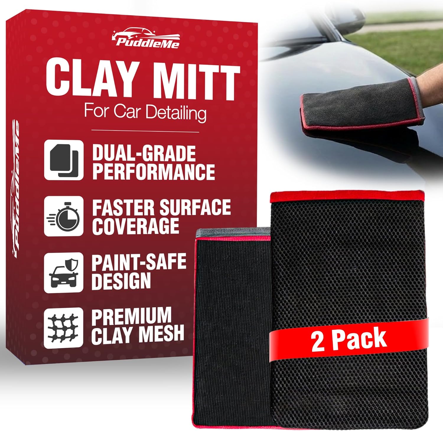 Premium Clay Mitt Auto Detailing (2 Pack) – Medium & Mesh Grade Synthetic Clay Mitts, Clay Bar Mitt Alternative for Car Detailing, Paint, Glass & Wheels | Clay Detailing Glove Set