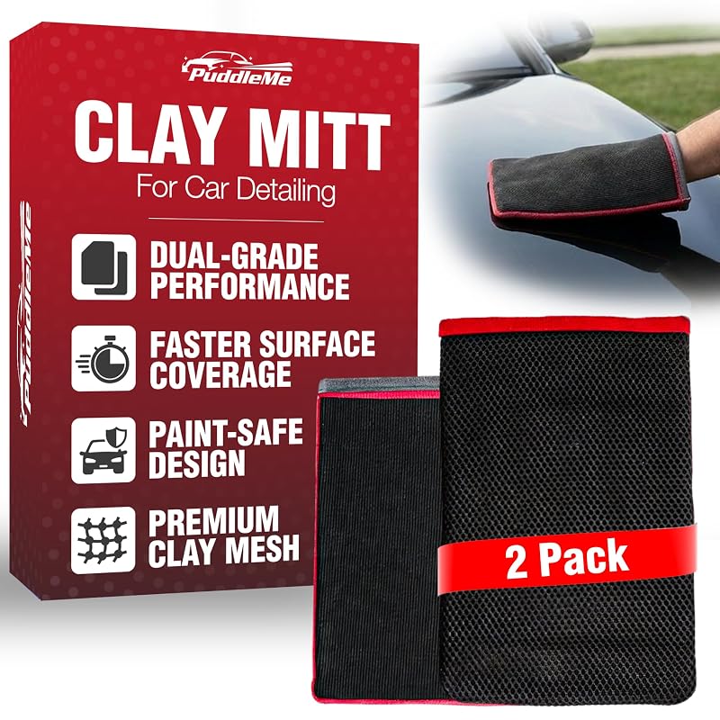 Kit com 2 Luvas de Descontaminação Automotiva PuddleMe Clay Mitt, Graus Médio e Mesh