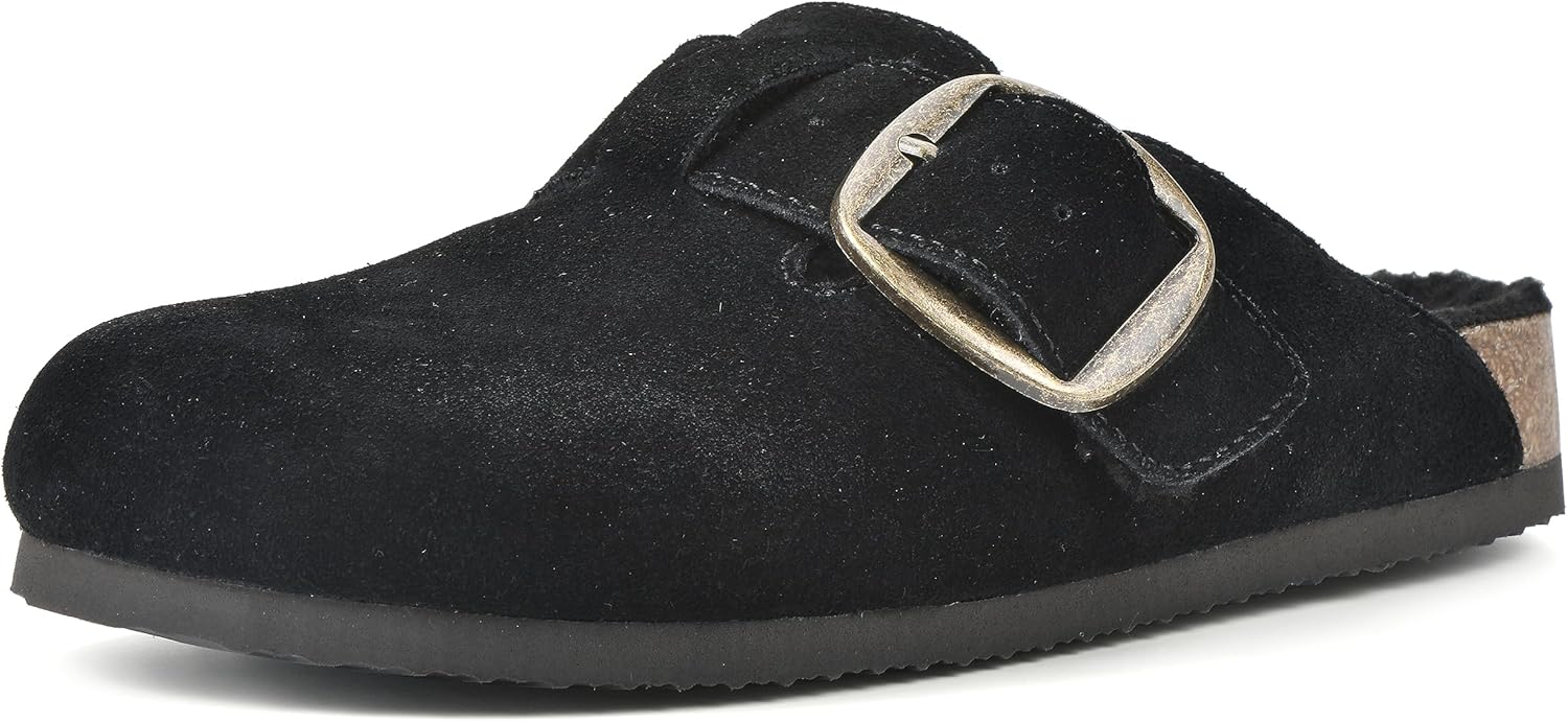 WHITE MOUNTAIN Women's Shoes Big Sur Clog Footbed, Black/Suede W/Fur, 8 M