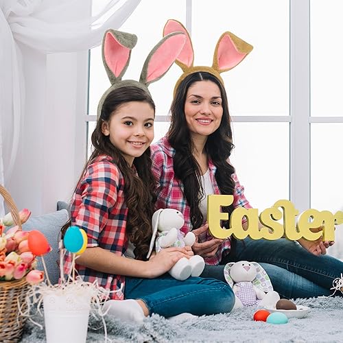 Miniatura 5 de Diadema de orejas de conejo de Pascua, diadema de orejas de conejo de Pascua de felpa gris, accesorios de disfraz de conejo de Pascua para adultos y