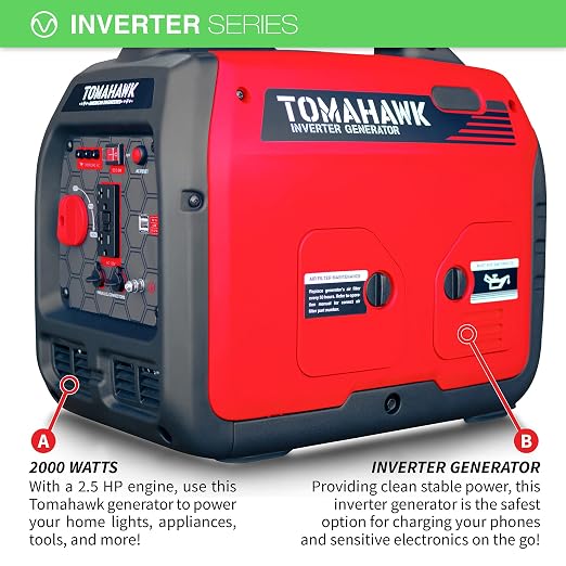 Generador Inversor Tomahawk Power de 2000 W, Super Silencioso, Portátil para Uso Residencial y Camping, 120 V y Salida USB miniatura 4