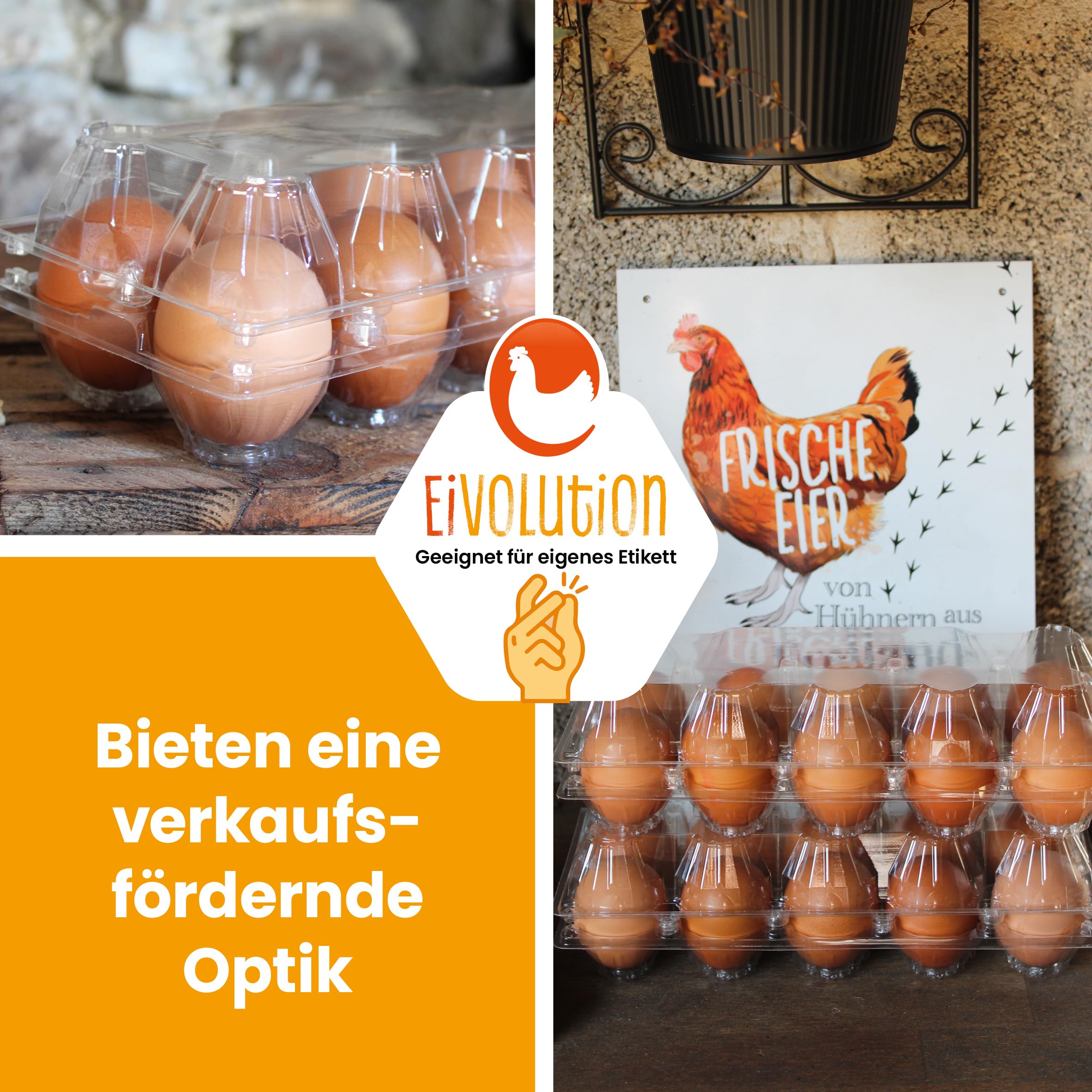 ClearPack 10er Eierschachtel für Hühnereier in den Größen S, M & L - Recycelt - Kunststoff - Platzsparend stapelbare Eierkartons - 100 Stück