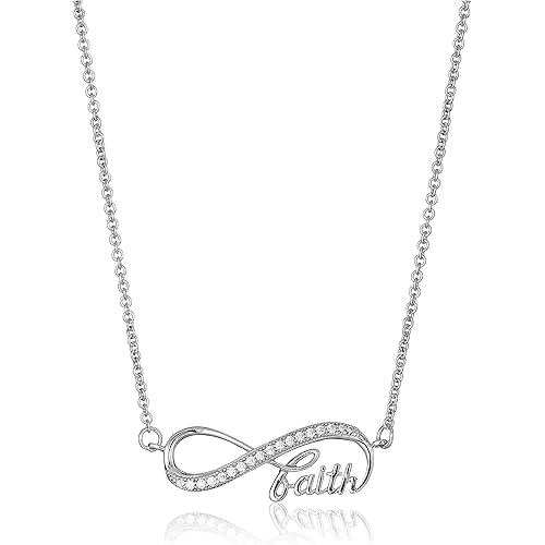 Sterling Silver Cubic Zirconia Infinity "Faith, Hope, Love, Family, Mom, Sisters, Friends" Pendant Necklace, 18"