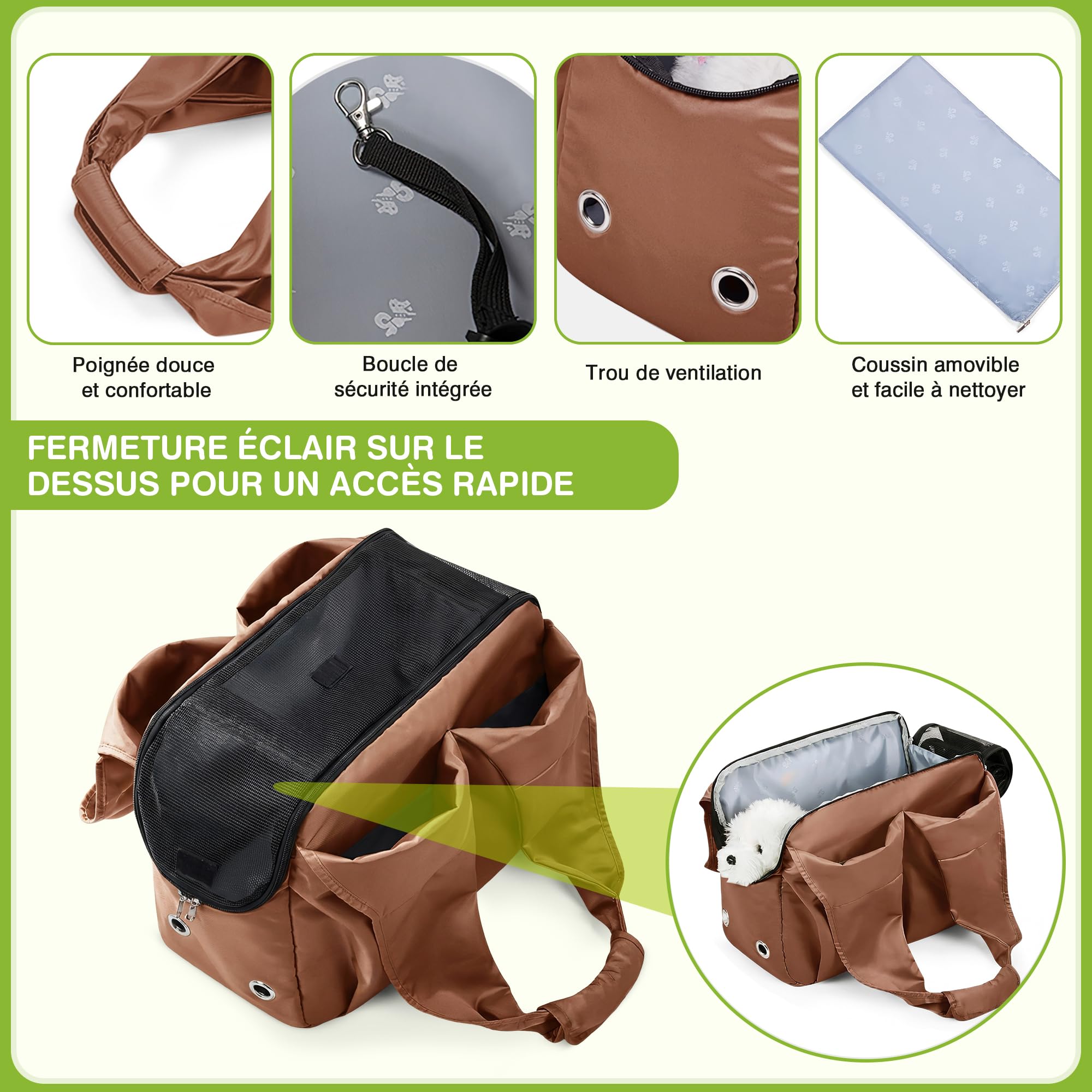ALLSOPETS Sac Transport Chien, Sac de Transport pour Petit Chien et Chat, Sac à Main Respirant et Confortable avec Crochet de Laisse, Idéal pour Voyage et Camping (Brun Caramel)