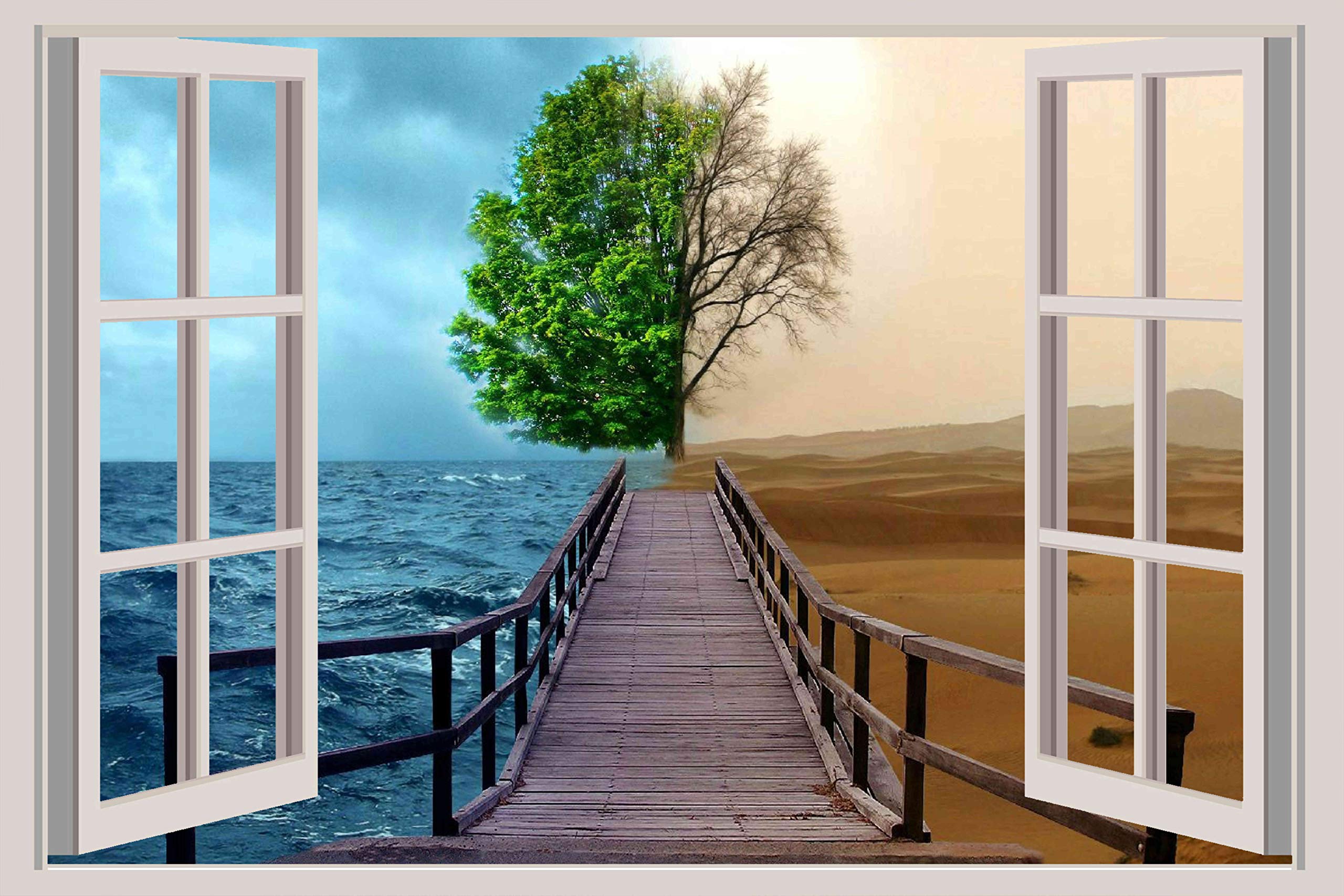 Beibehang BXZ0270 Ocean Desert Pier Support Water Sea HD 3D Window Wall Sticker (91cm x 60cm)