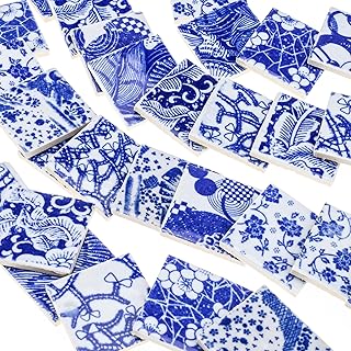 36 Pcs Ceramic Mosaic Tiles Celadon Small Square Tiles Blue and White Po...