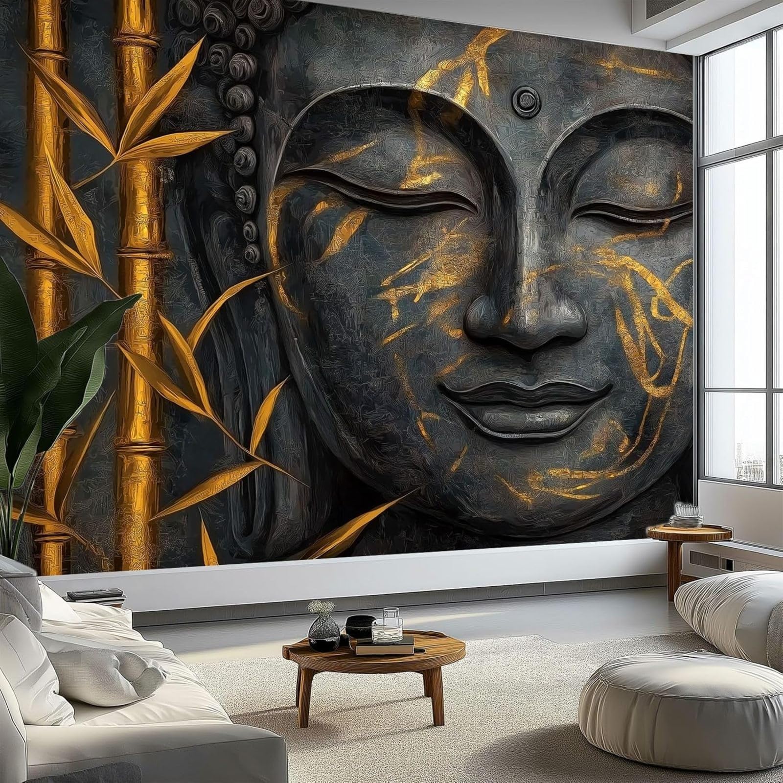 kfjhgbdshhj Surreal Golden Bamboo Photo Wallpaper Wall Decor Wallpaper Wall Mural Decoration Study Room Living Room Restaurant Cafe Decor, Silver, 250cm x 175cm