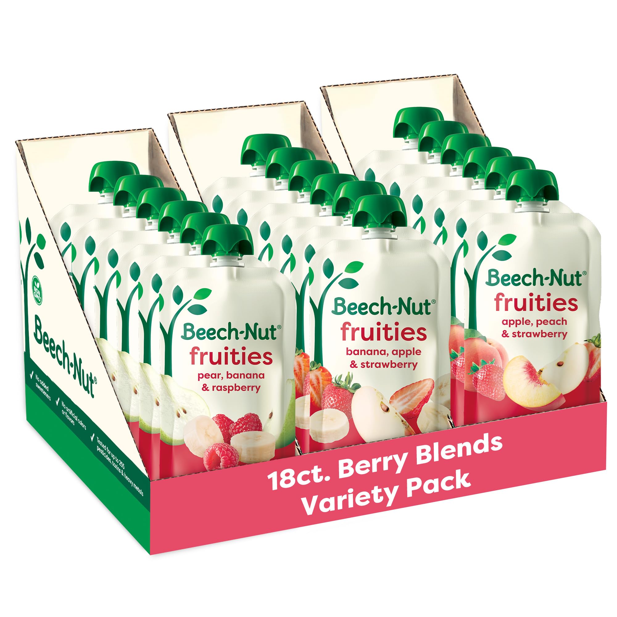 Sponsored Ad - Beech-Nut Baby Food Pouches Variety Pack, Berry Blends Fruit Purees, 3.5 oz (18 Pack)