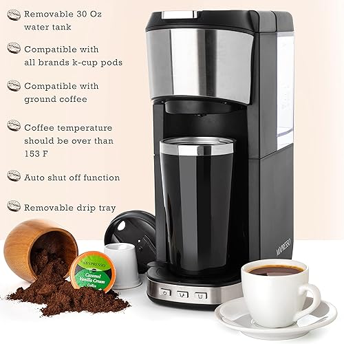 Miniatura 3 de Mixpresso Cafetera de una sola porción para café molido y compatible con cápsulas K Cup, con taza de viaje de 14 onzas y filtro reutilizable para el