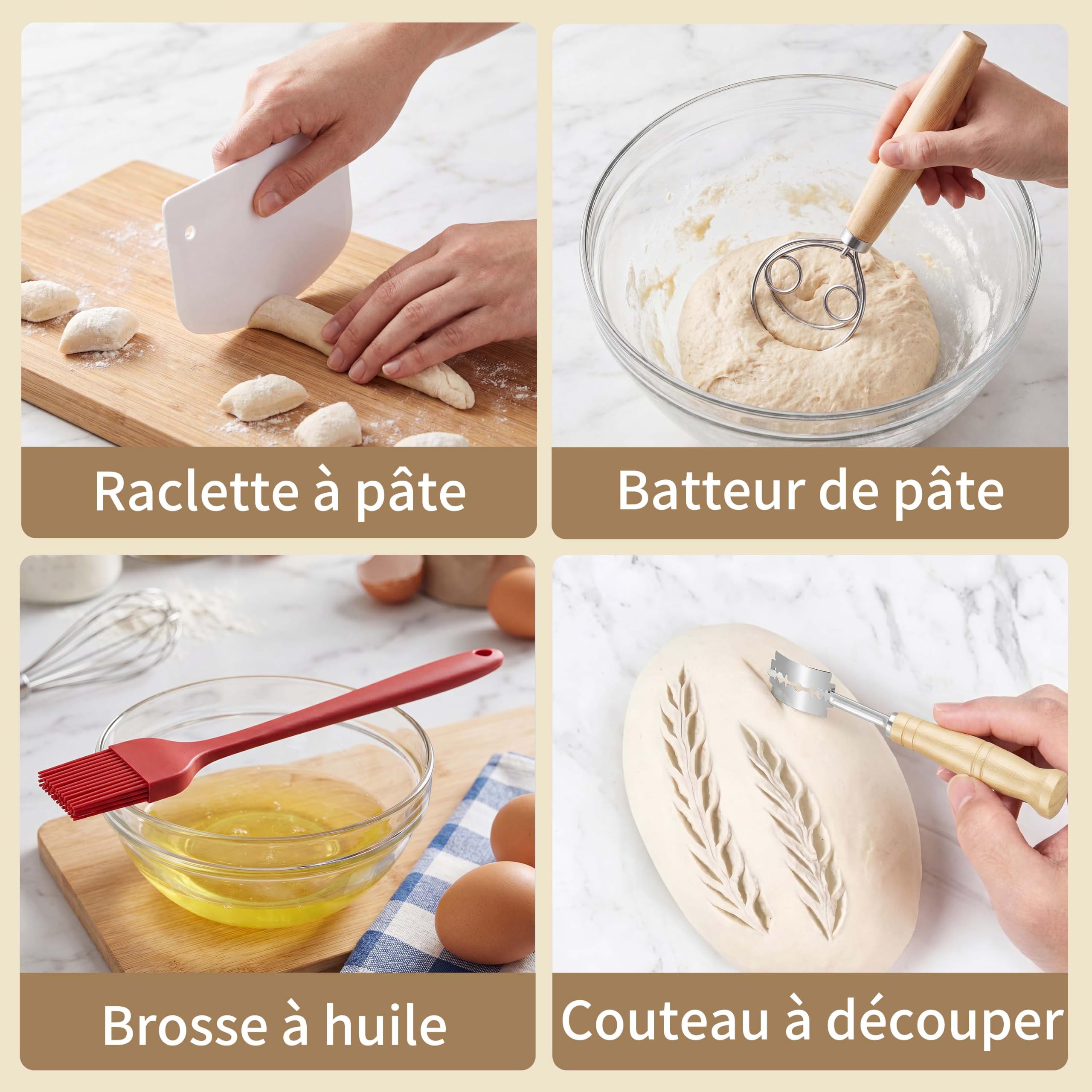 Kit de Démarrage au Levain,Kit Complet de Levain Naturel avec Bannetons en Rotin Artisanaux(rond&ovale),Pot à Levain, Accessoires pour la Fabrication de Pain (Kit de démarrage pour pain 12 pièces)