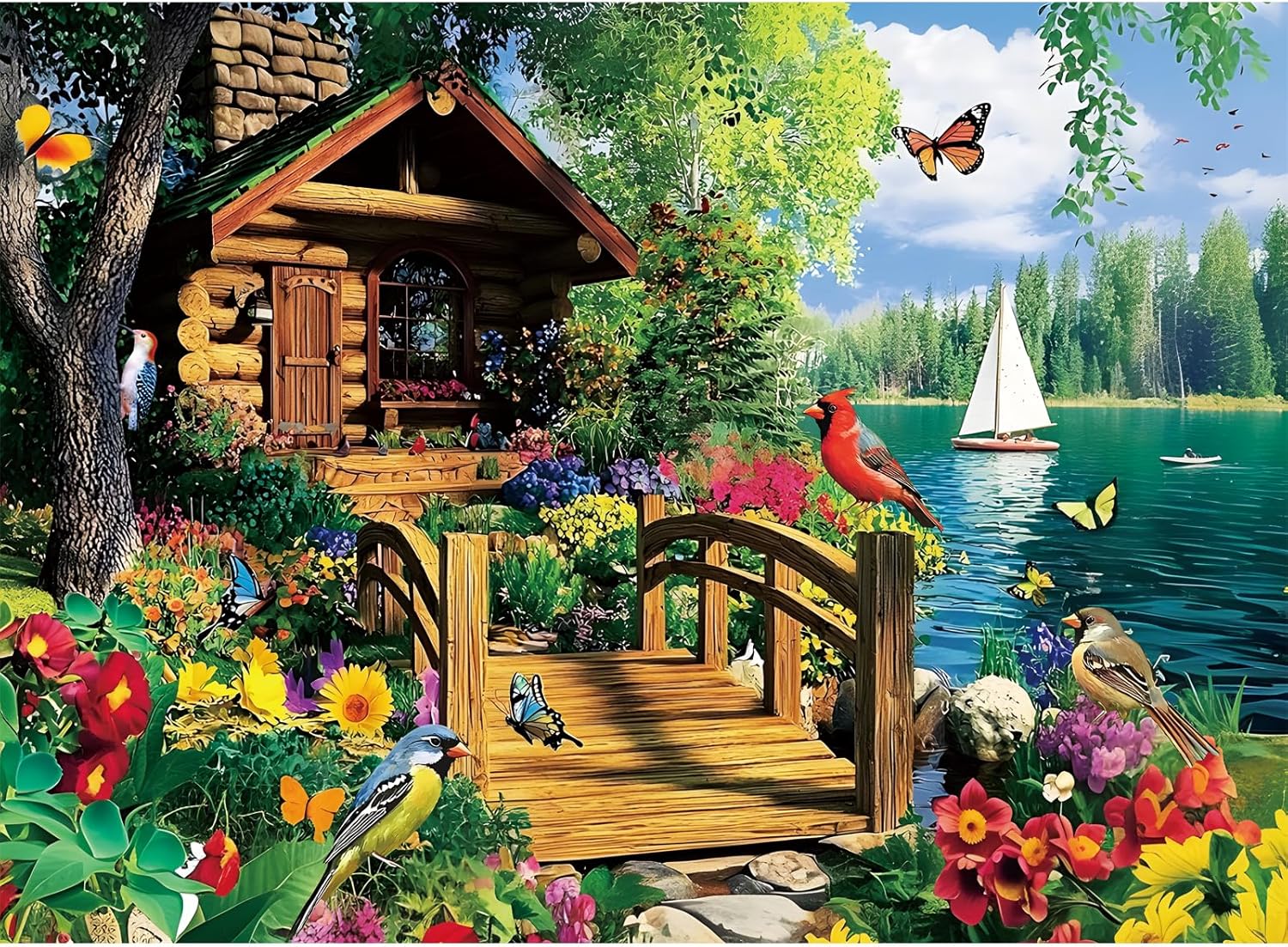 300 Piece Puzzles for Adults,Lake Cabin Jigsaw Puzzle for Adults Kids Elderly,Large Piece Countryside Puzzle for Kids Age 8-10 10-12,Challenging Landscape Puzzle,Family Game Great Gift 20.5x15in